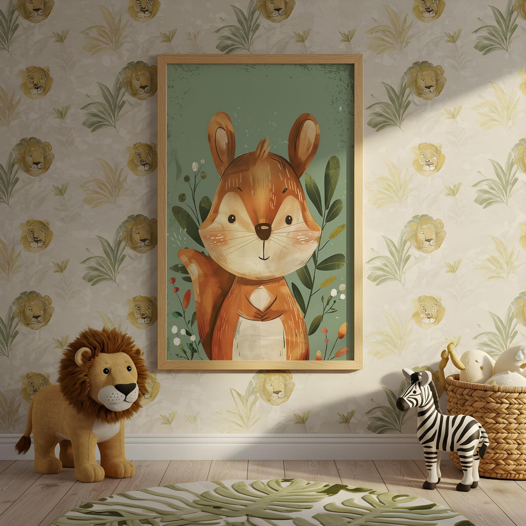 Squirrel Nursery Wall Art – Woodland Animal Print for Kids