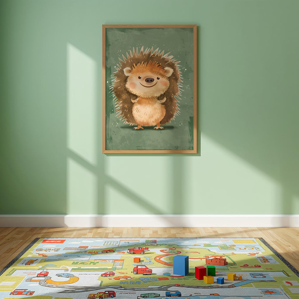 Hedgehog Nursery Wall Art – Woodland Animal Print for Kids