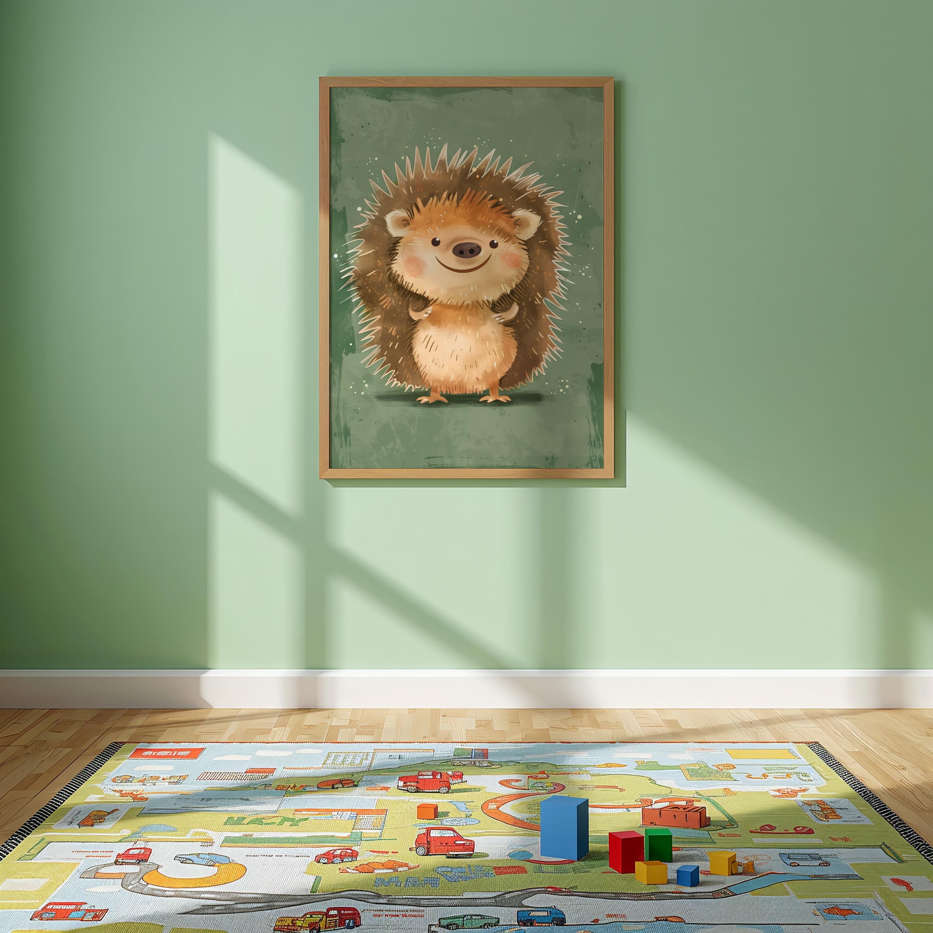 Hedgehog Nursery Wall Art – Woodland Animal Print for Kids