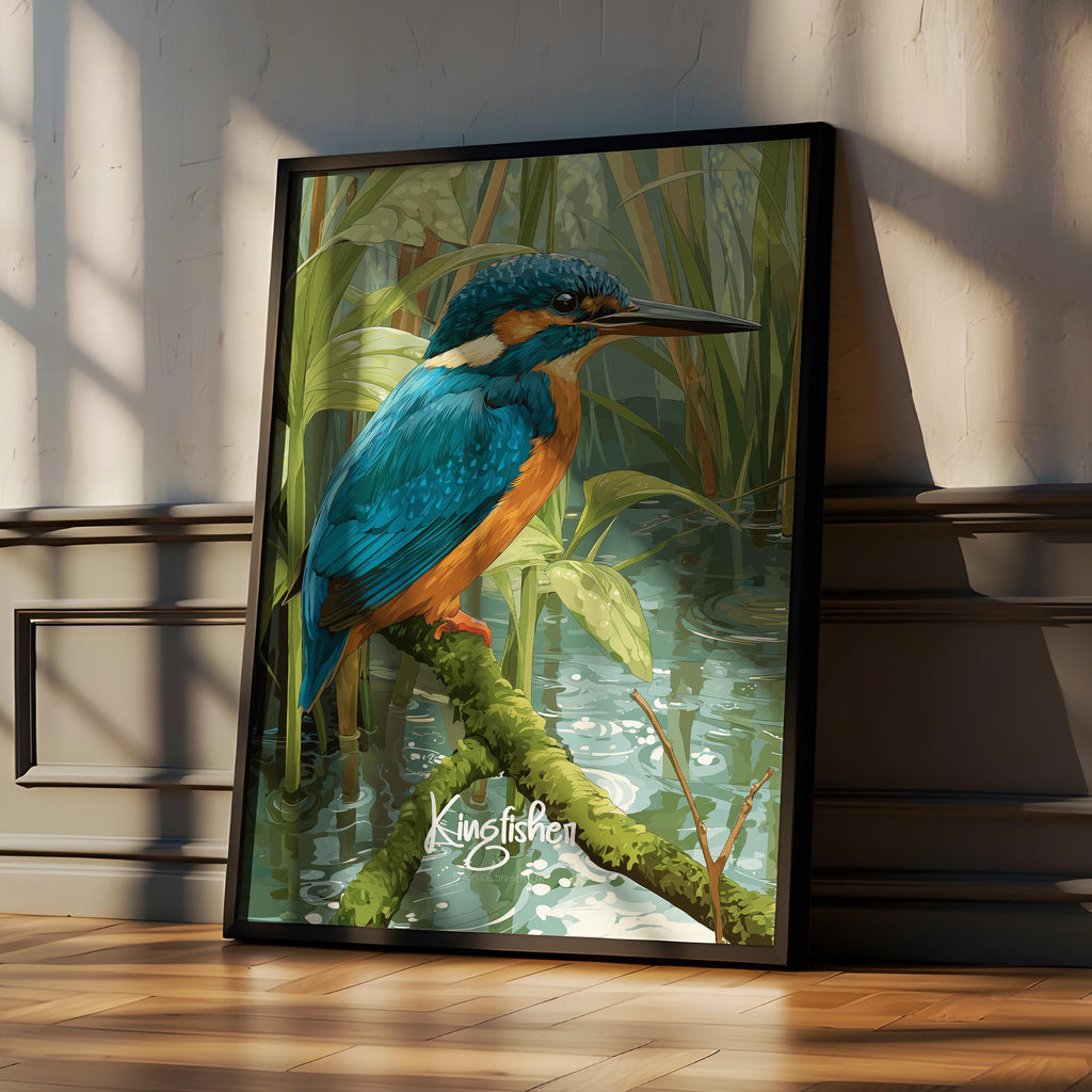 Kingfisher Framed Poster: Colorful Bird Wall Art for Nursery