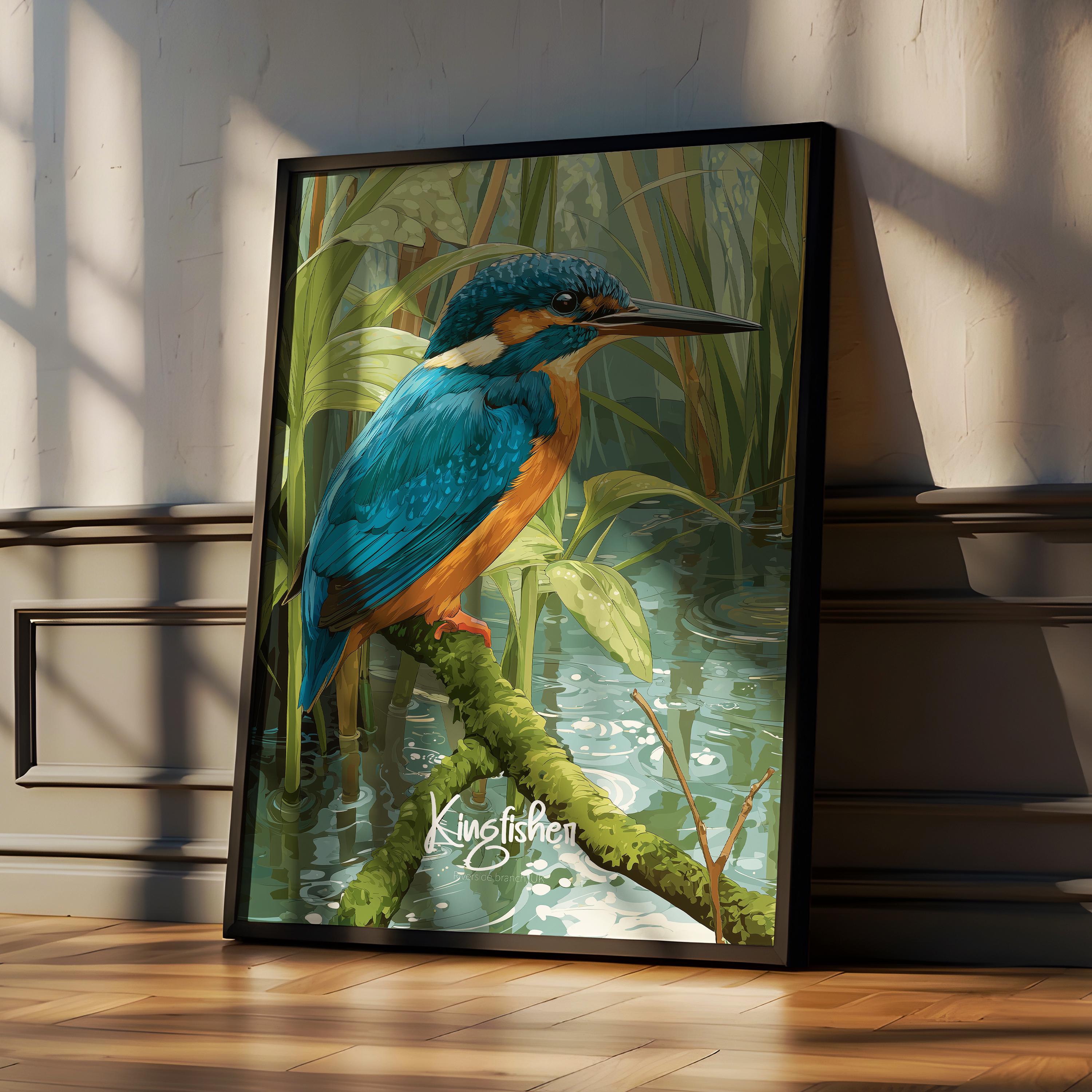 Kingfisher Framed Poster: Colorful Bird Wall Art for Nursery
