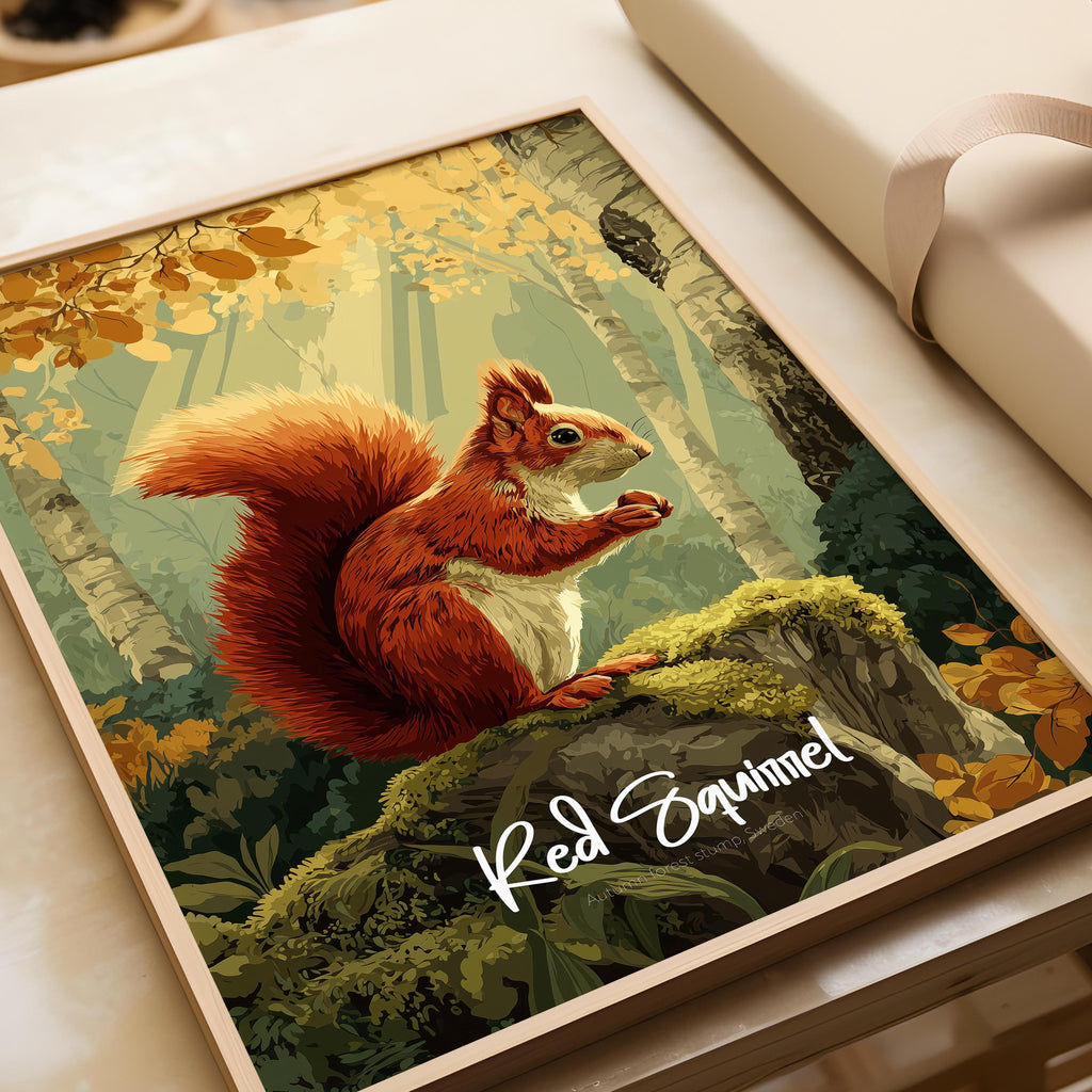 Red Squirrel Wall Art Print: Woodland Nursery Decor