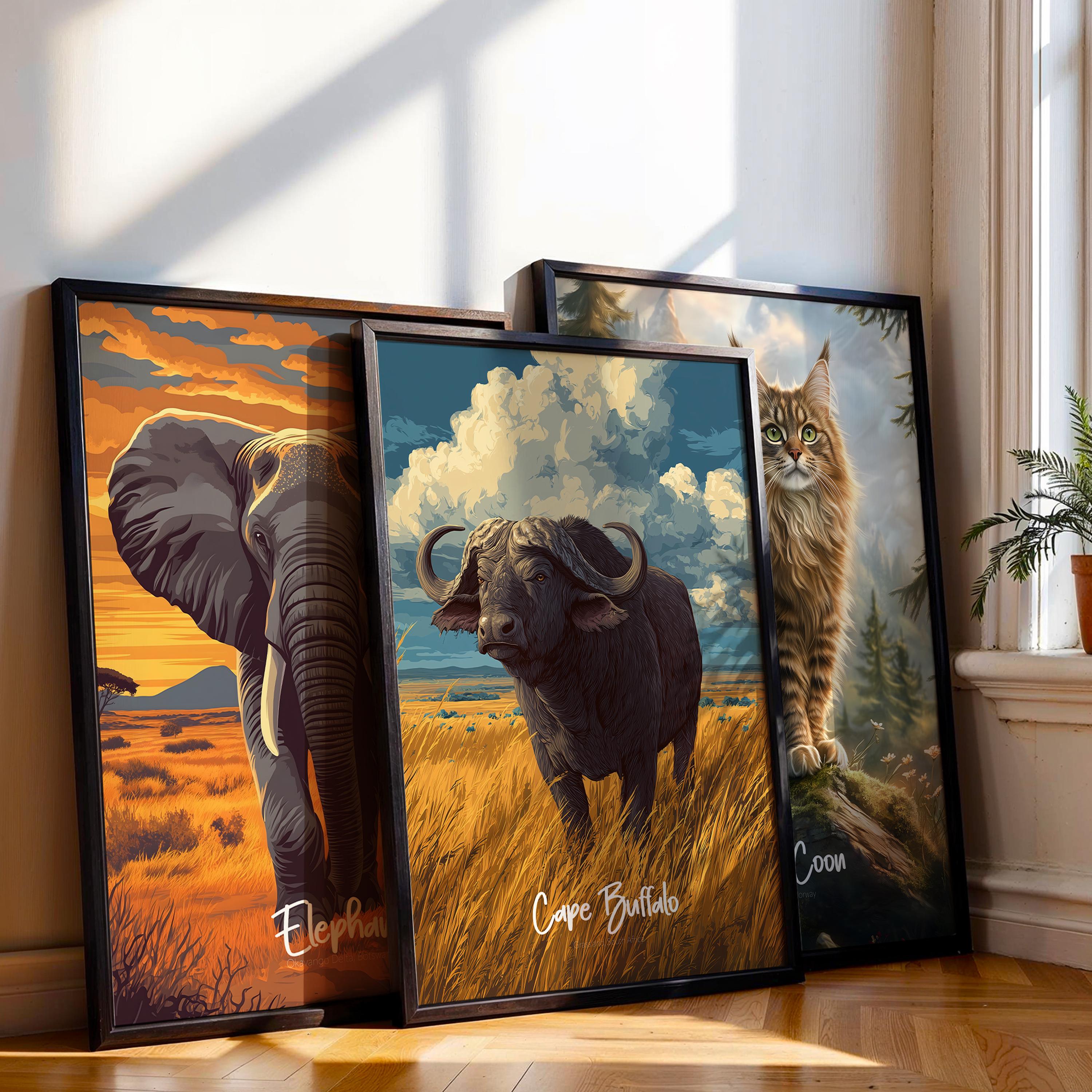 Cape Buffalo Framed Poster: African Safari Animal Kids Room Decor