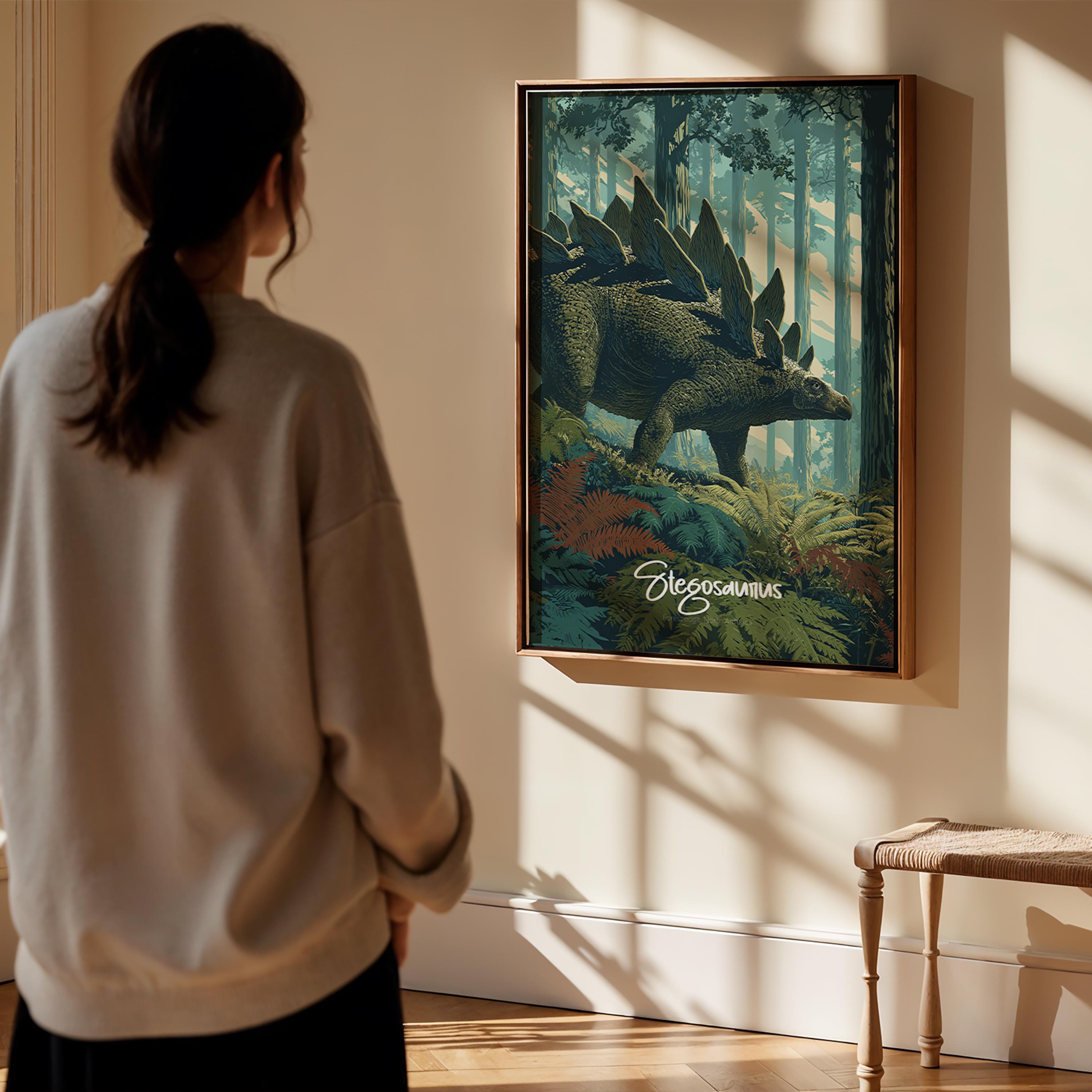 Stegosaurus, Dinosaur Framed Poster: Jurassic Nursery Decor, Kids Room Wall Art