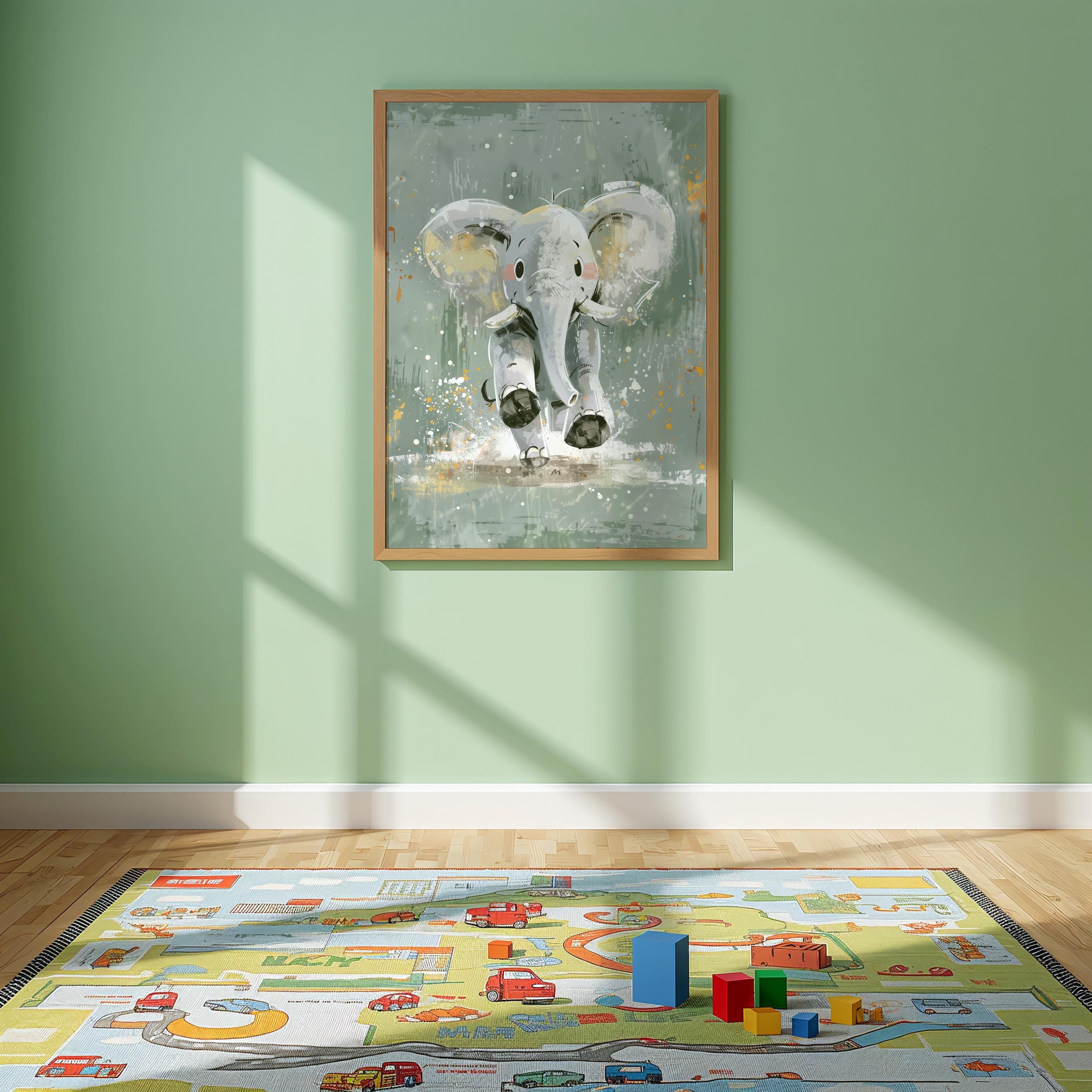 Elephant Nursery Wall Art – Safari Animal Print for Kids
