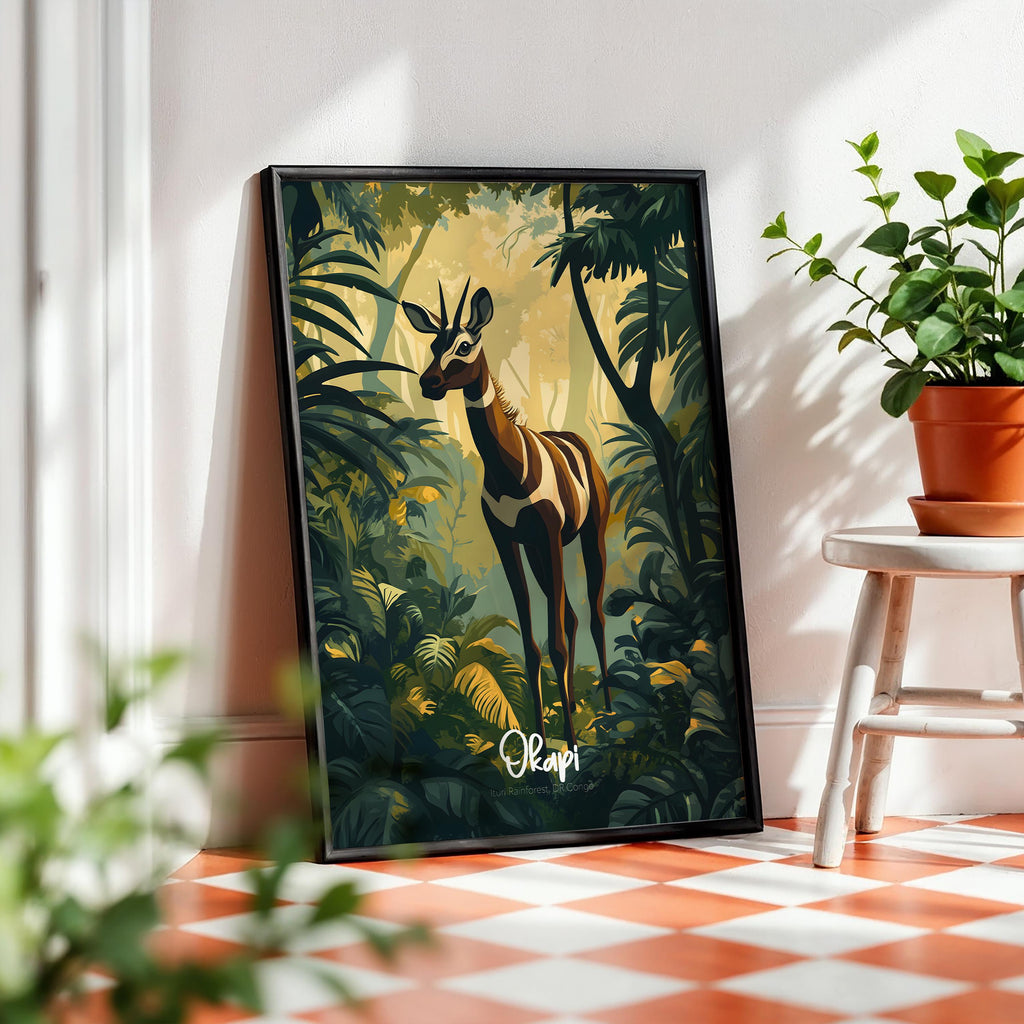 Okapi Art Print: Exotic Jungle Animal Wall Decor, Matte Finish