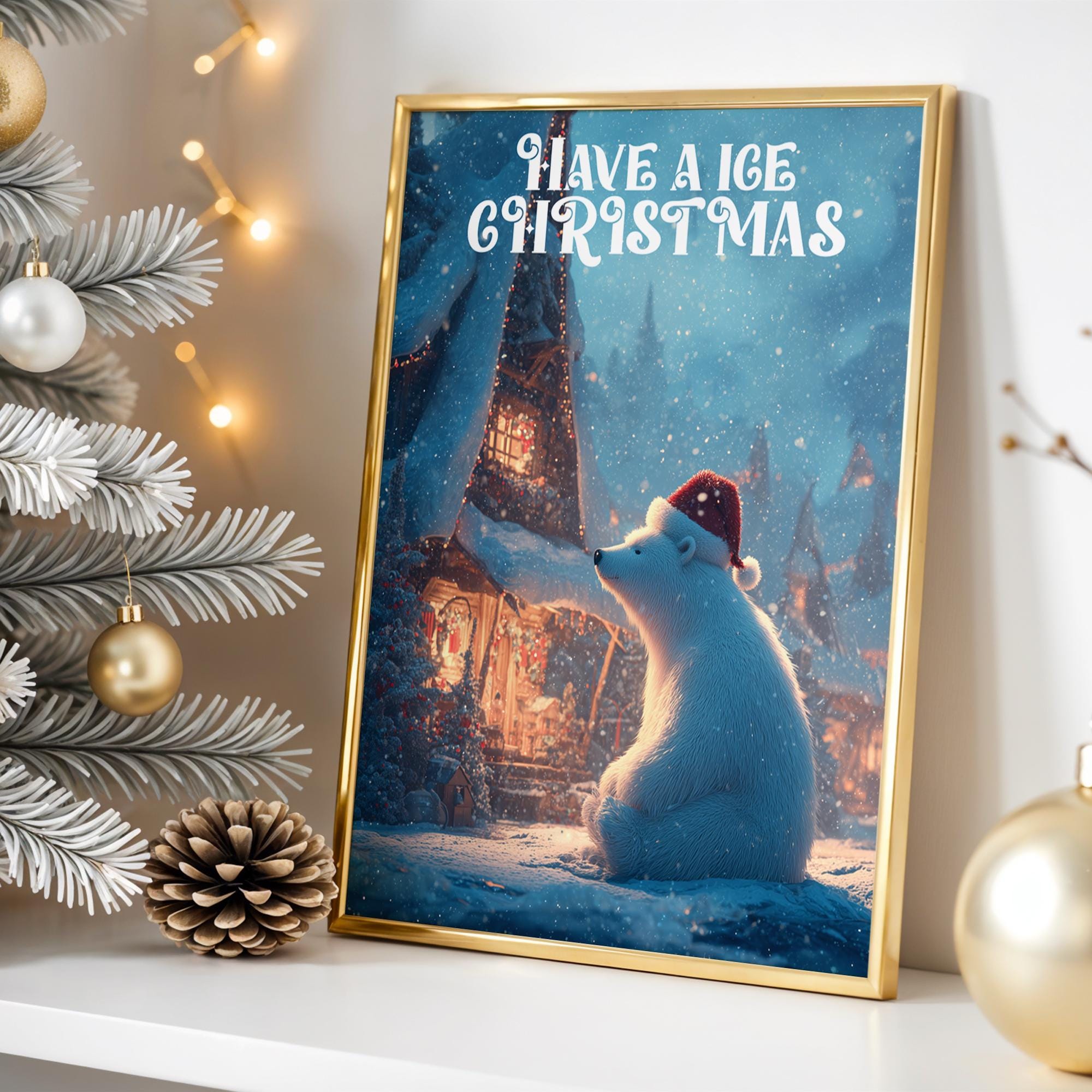 Santa Hat Polar Bear Print – Cozy Christmas Kids Room Decor