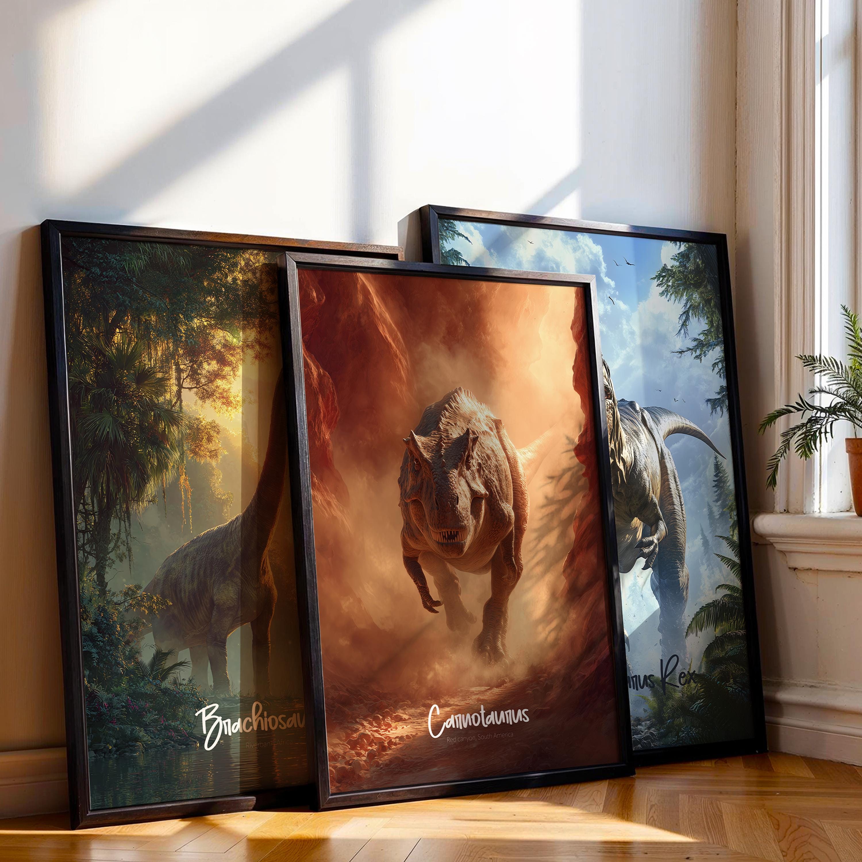 Carnotaurus Framed Poster: Prehistoric Dinosaur Wall Art for Kids