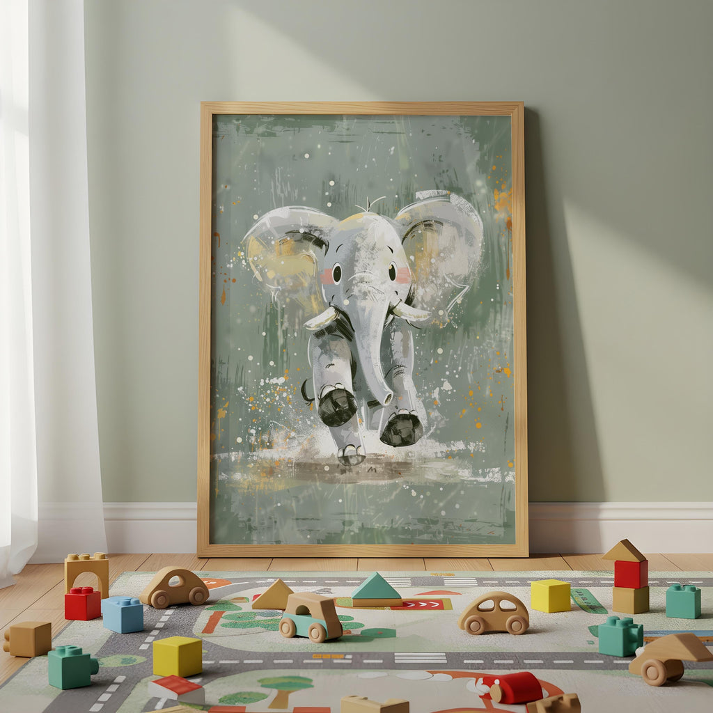 Elephant Nursery Wall Art – Safari Animal Print for Kids
