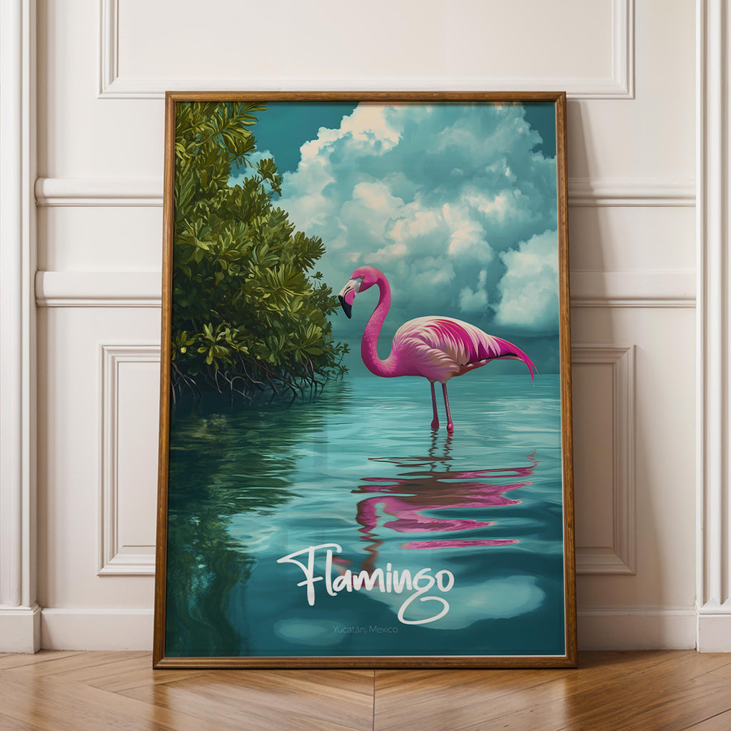 Yucatán Flamingo Art Print – Tropical Bird Illustration, Nature Decor