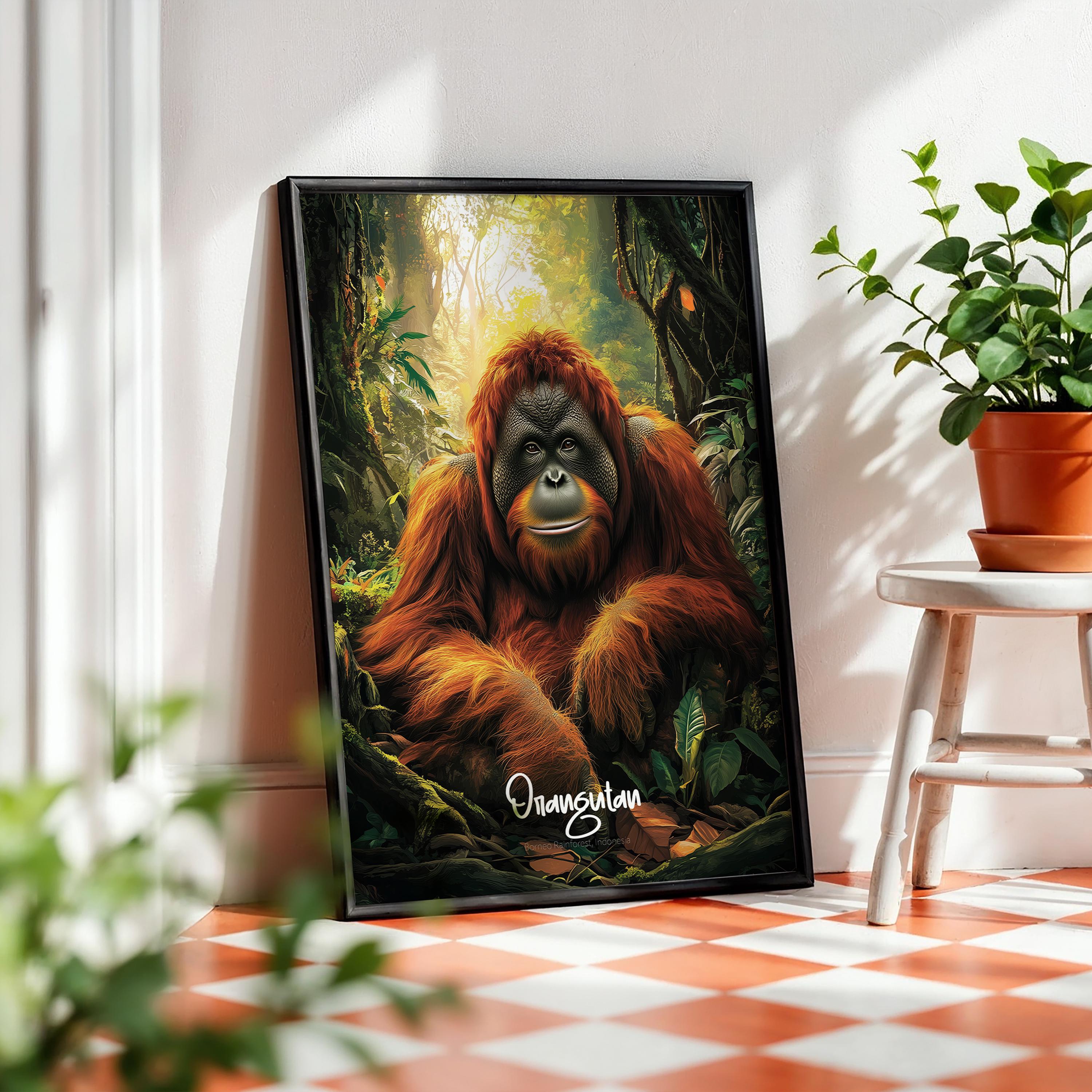 Orangutan Wall Art – Thoughtful Jungle Portrait, Nature-Inspired Decor, Gift for Wildlife Lovers