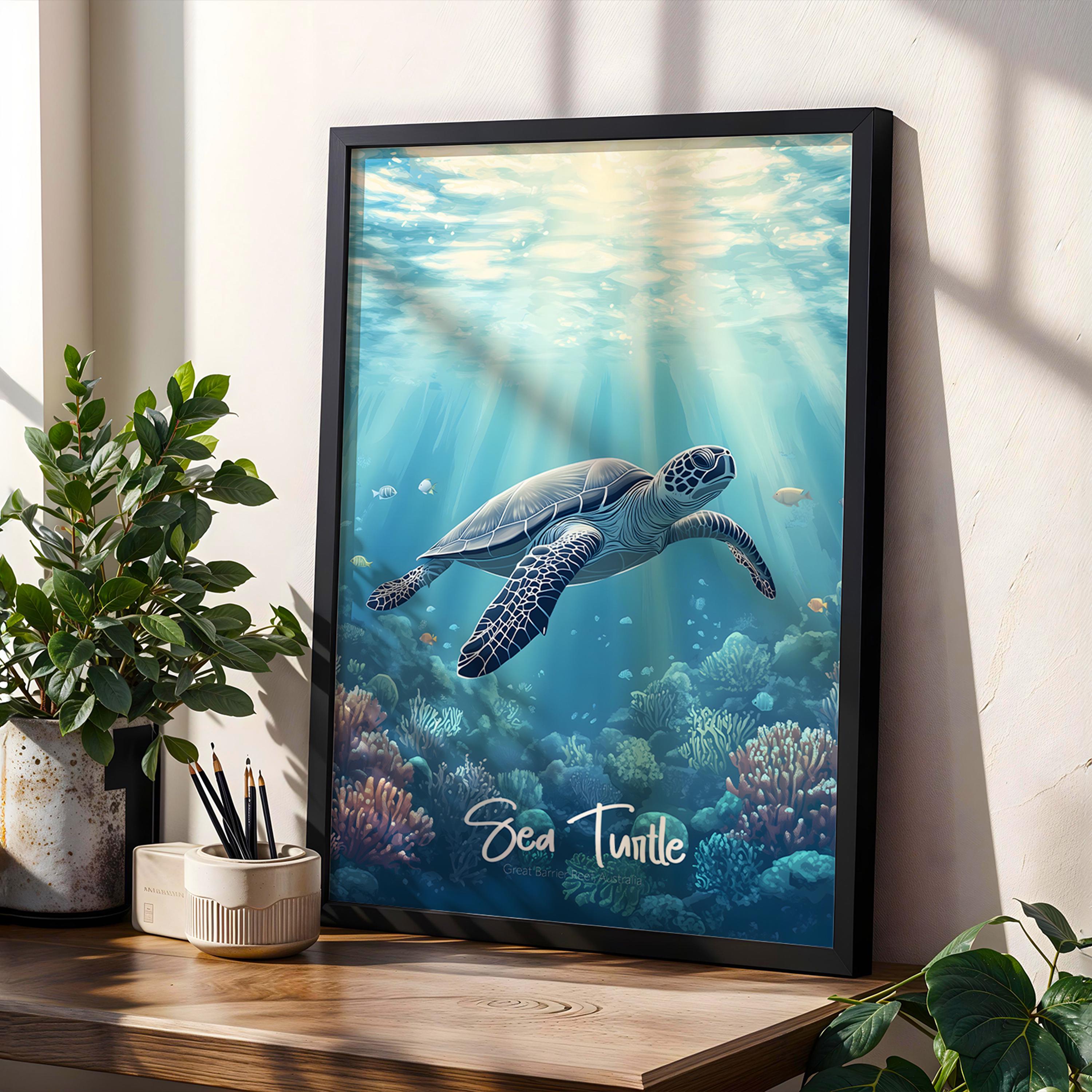 Sea Turtle Art Print: Coastal Marine Wildlife Illustration