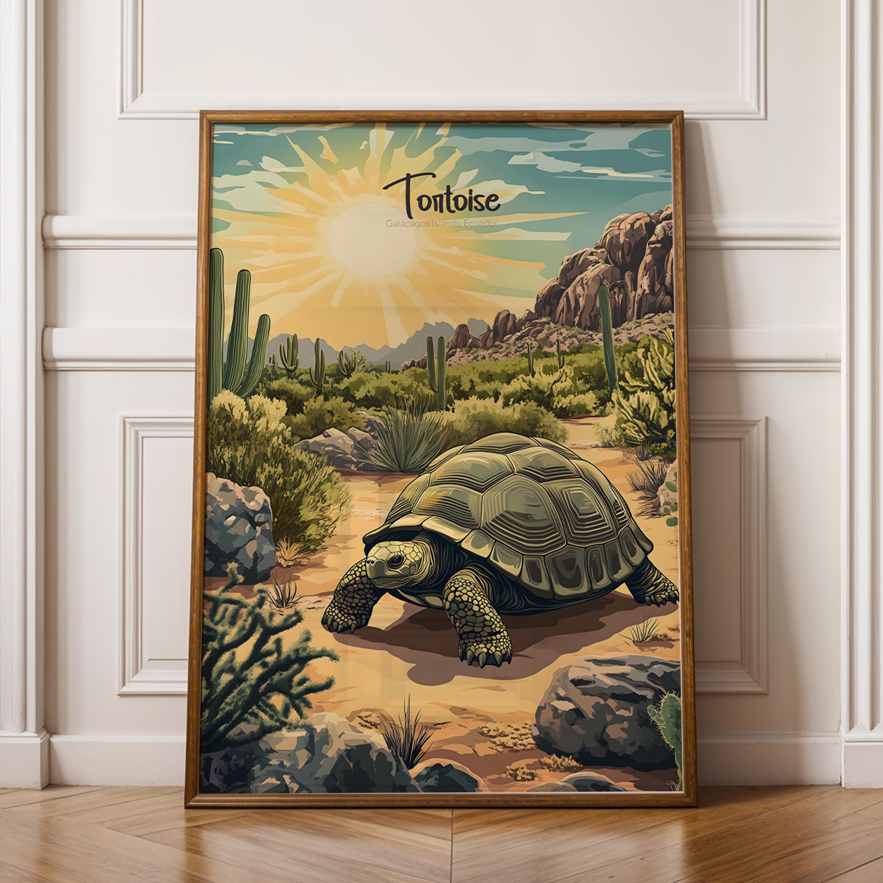 Vintage Tortoise Print: Botanical Reptile Wall Art