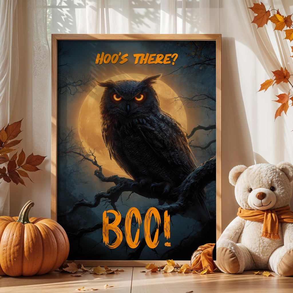 Funny Owl Halloween Poster: Spooky Full Moon Wall Art