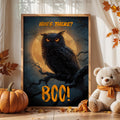 Funny Owl Halloween Poster: Spooky Full Moon Wall Art