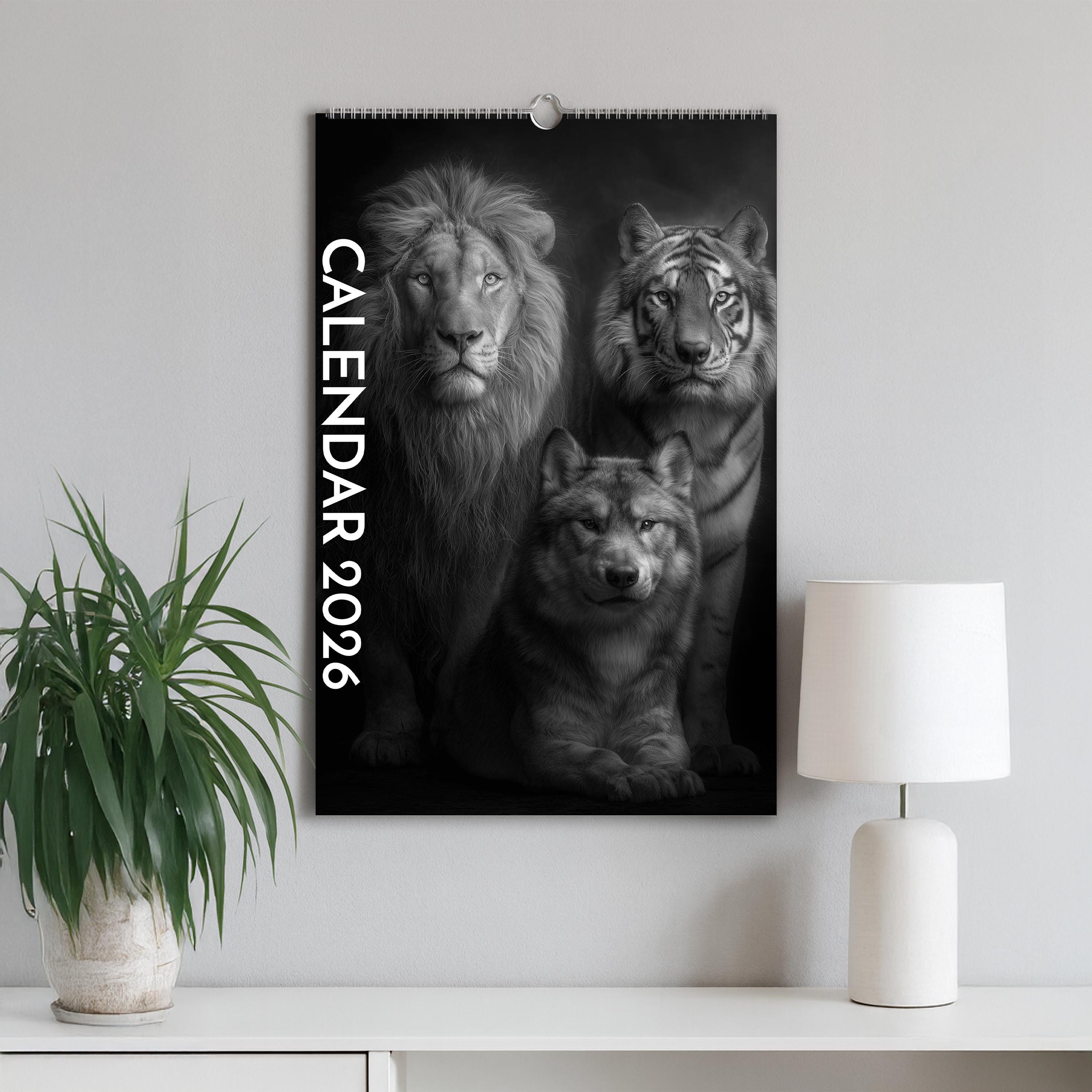 2026 Wildlife Calendar: Black & White Animal Photography, A3 Wall Planner