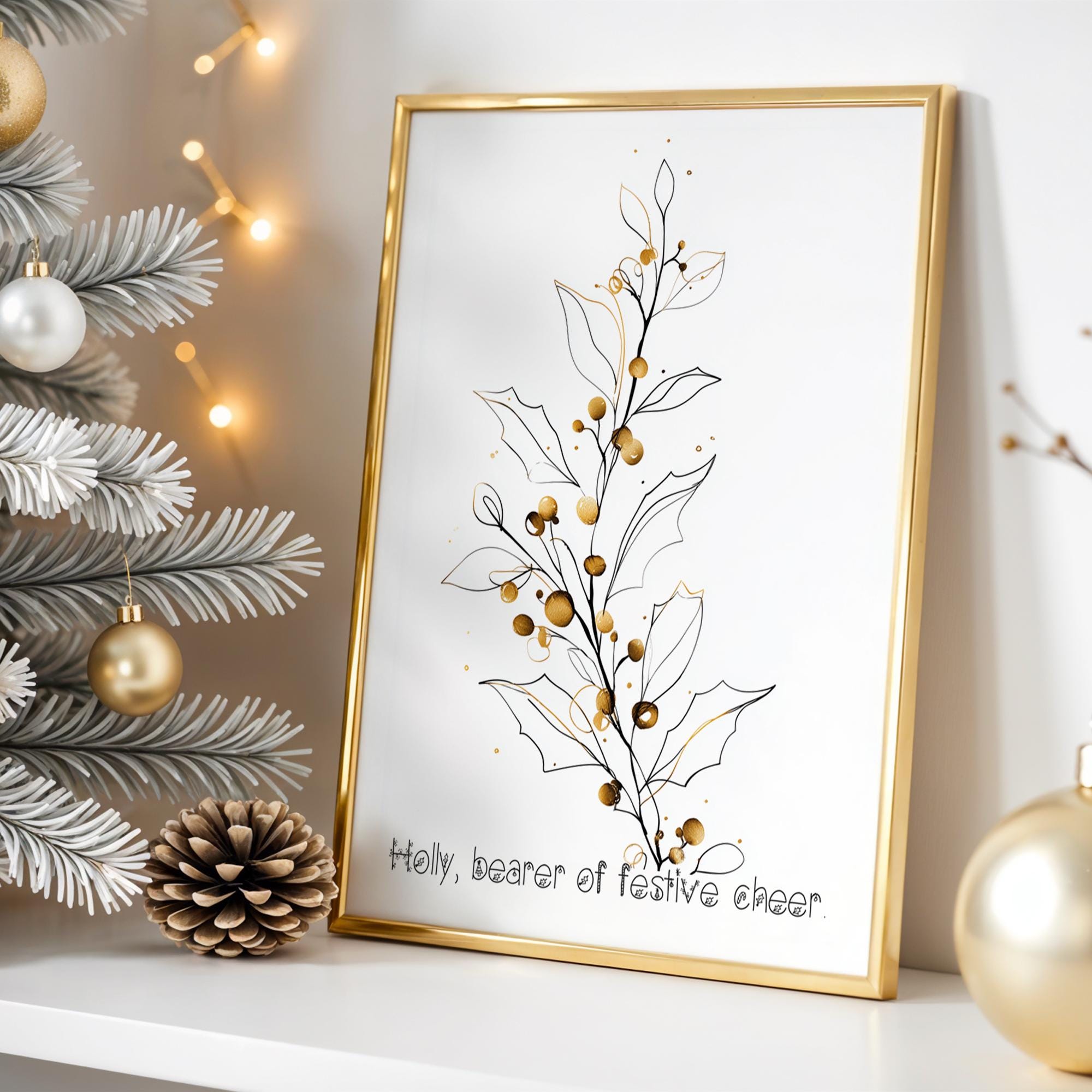 Minimalist Holly Christmas Poster – Elegant Botanical Wall Art for Festive Decor