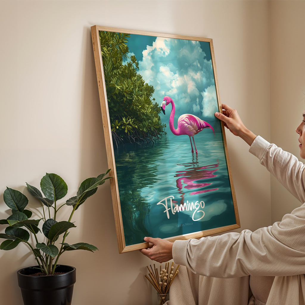 Yucatán Flamingo Art Print – Tropical Bird Illustration, Nature Decor