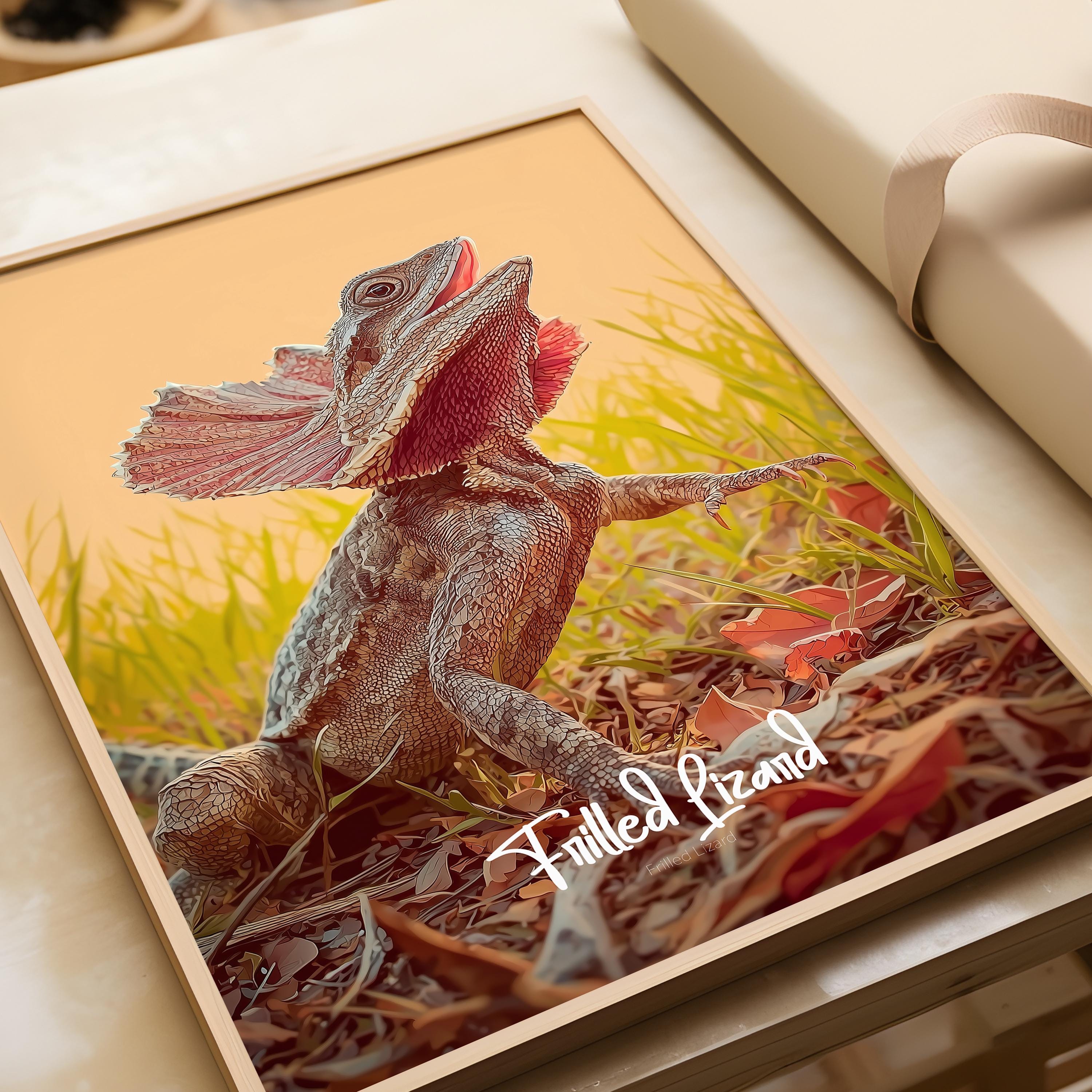 Frilled Lizard Framed Poster: Reptile Jungle Nursery Wall Art