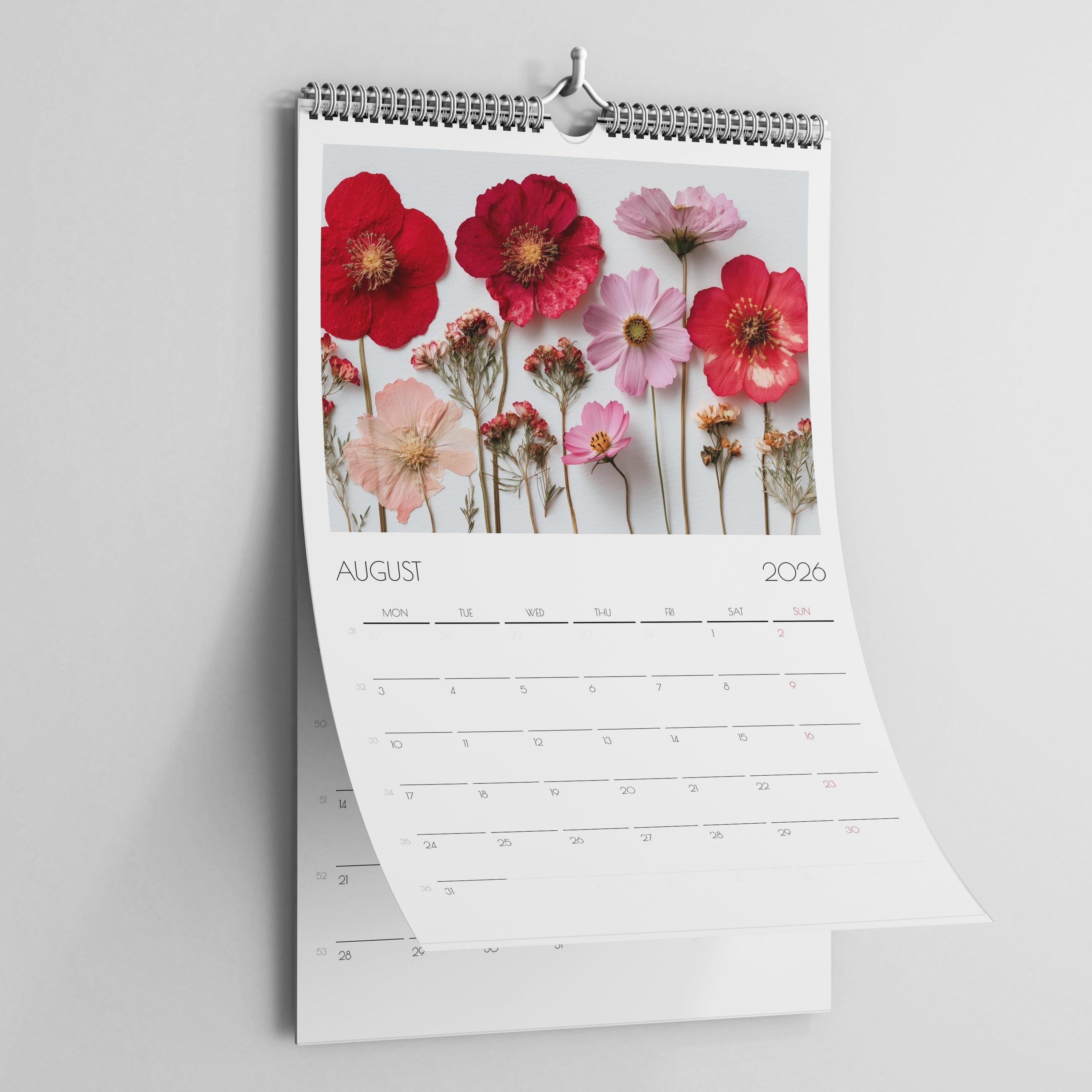 2026 Pressed Flower Wall Calendar A3: Botanical Art Print