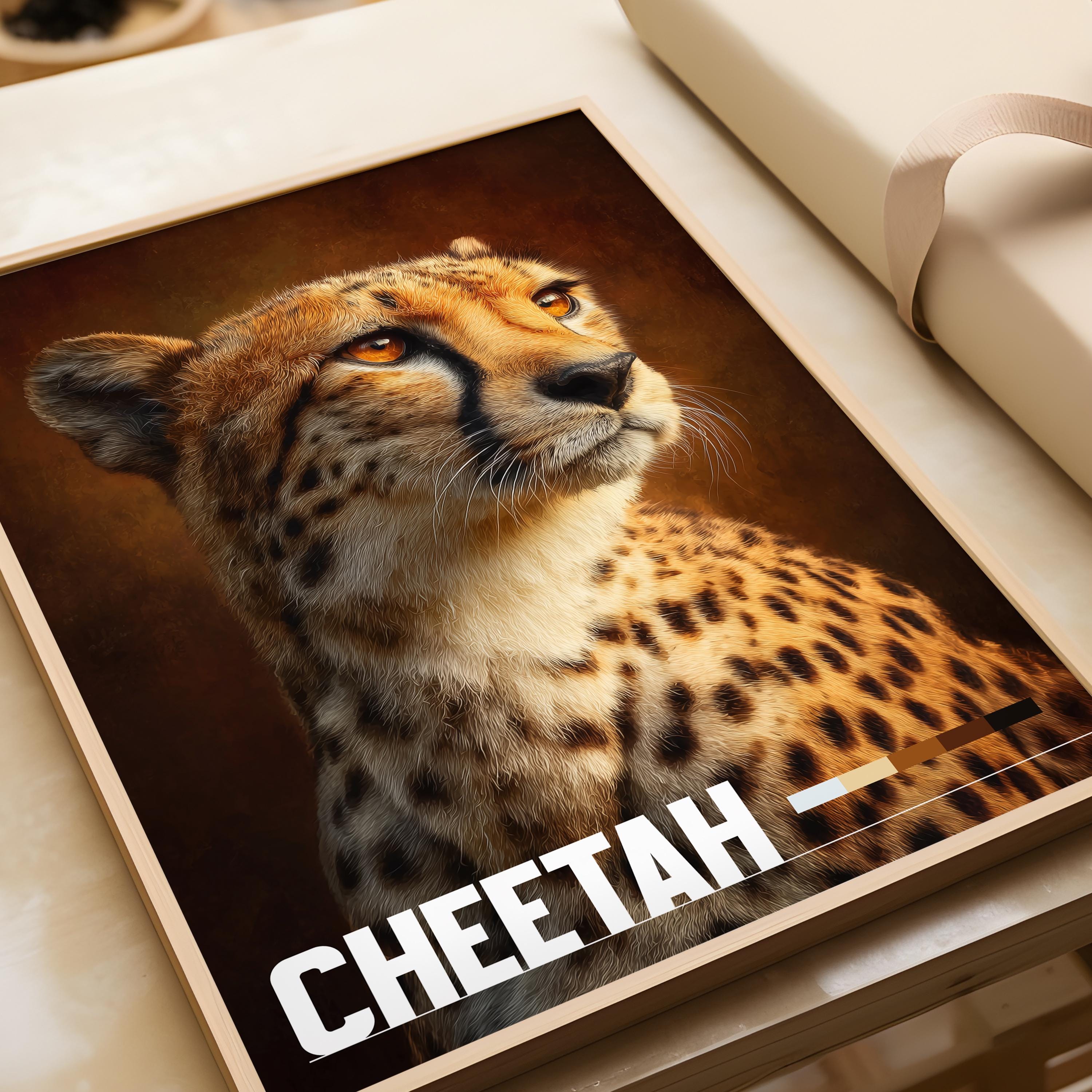 Cheetah Framed Poster: Safari Animal Wall Art for Nursery or Kids Room
