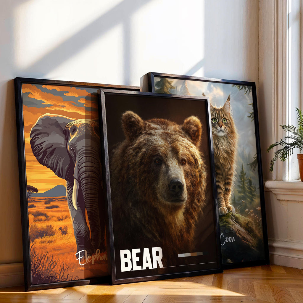 Brown Bear Framed Poster: Woodland Animal Wall Art for Nursery or Kids Room