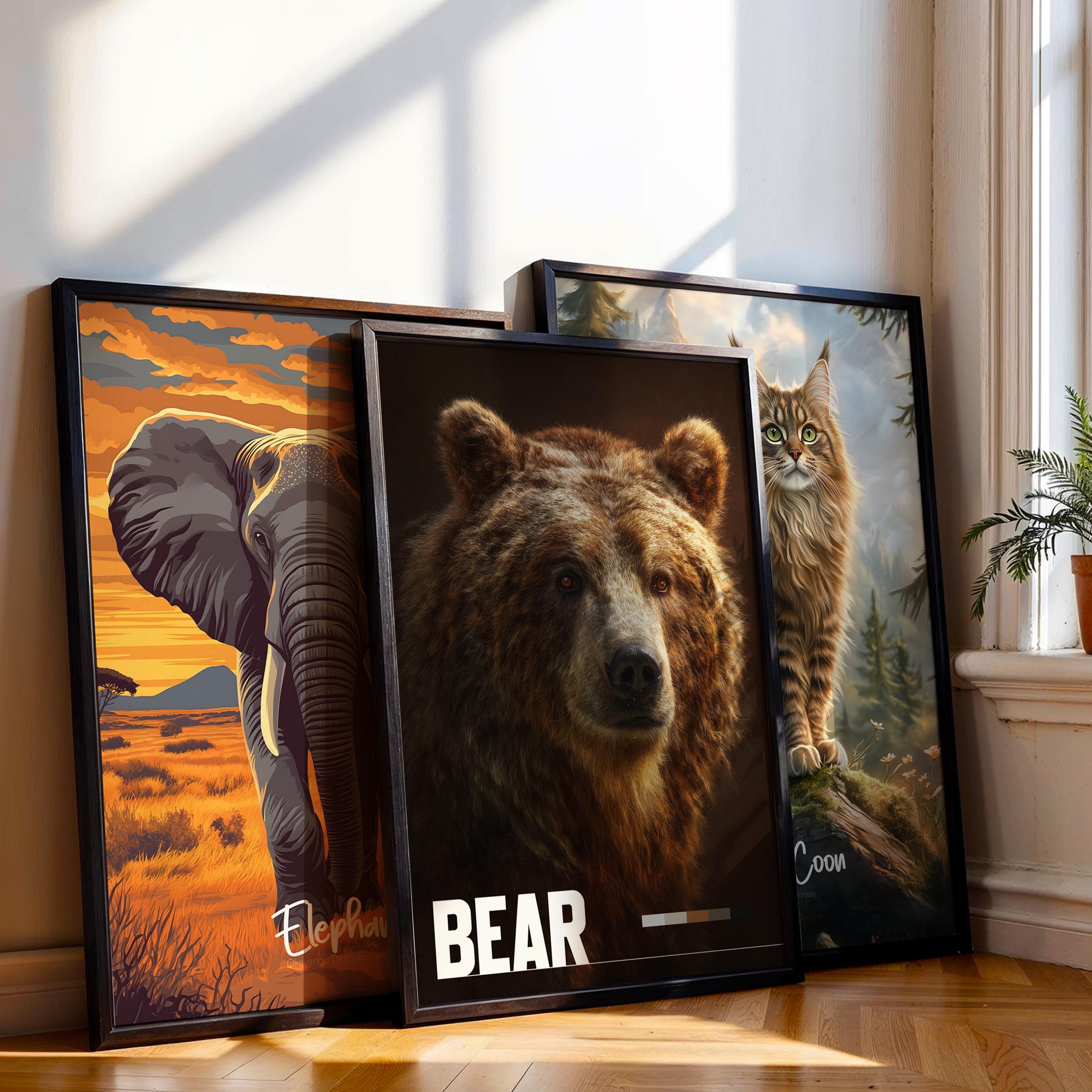 Brown Bear Framed Poster: Woodland Animal Wall Art for Nursery or Kids Room