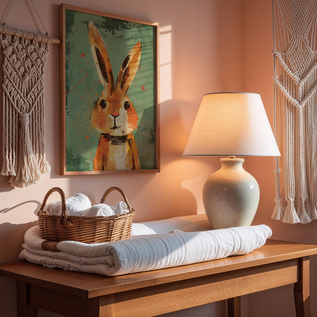 Rabbit Nursery Wall Art – Woodland Animal Print for Kids