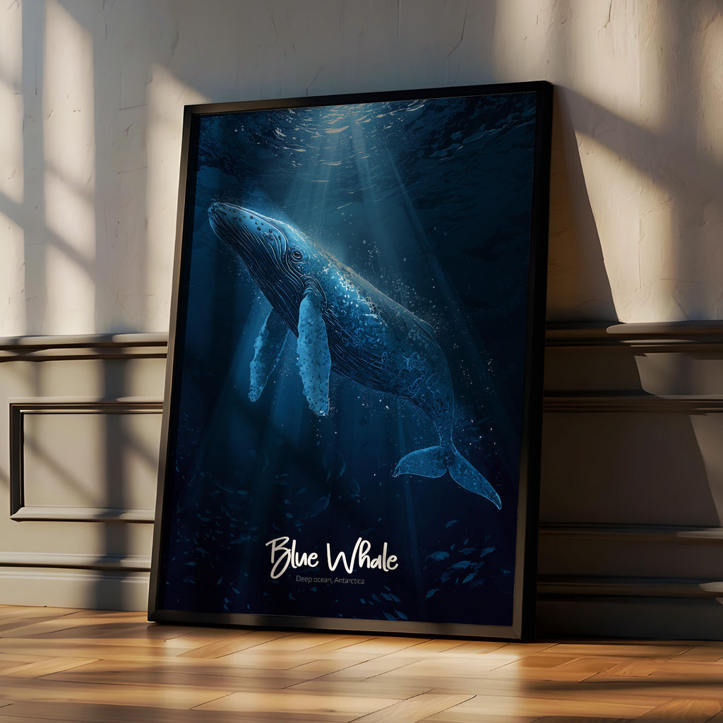 Blue Whale Framed Poster: Ocean Nursery Wall Art