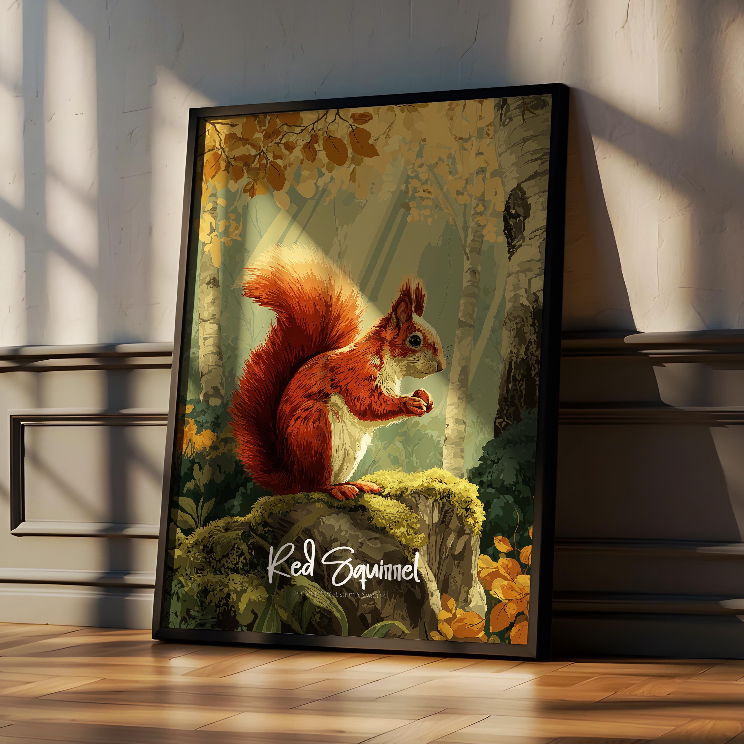Red Squirrel Wall Art Print: Woodland Nursery Decor