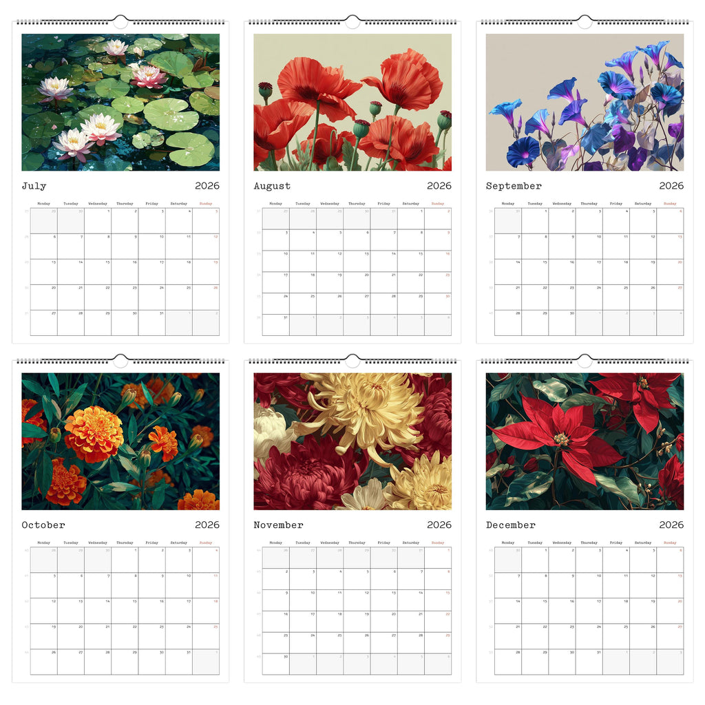 2026 Floral Wall Calendar A3: Botanical Art Print, Nature Home Decor
