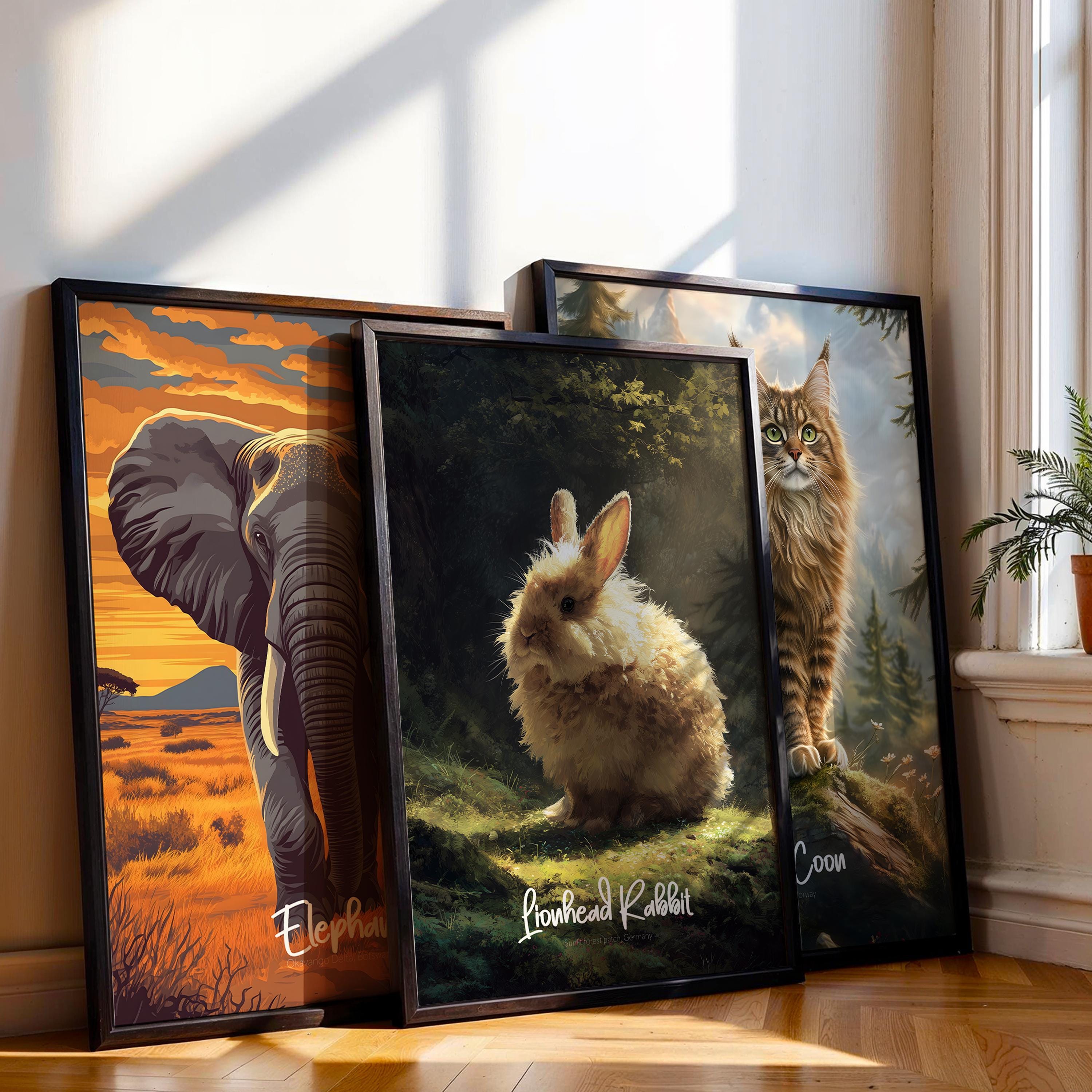 Lionhead Rabbit Wall Art Print – Cute Bunny Poster for Nursery, Kids Room or Office – Fluffy Rabbit Decor Gift