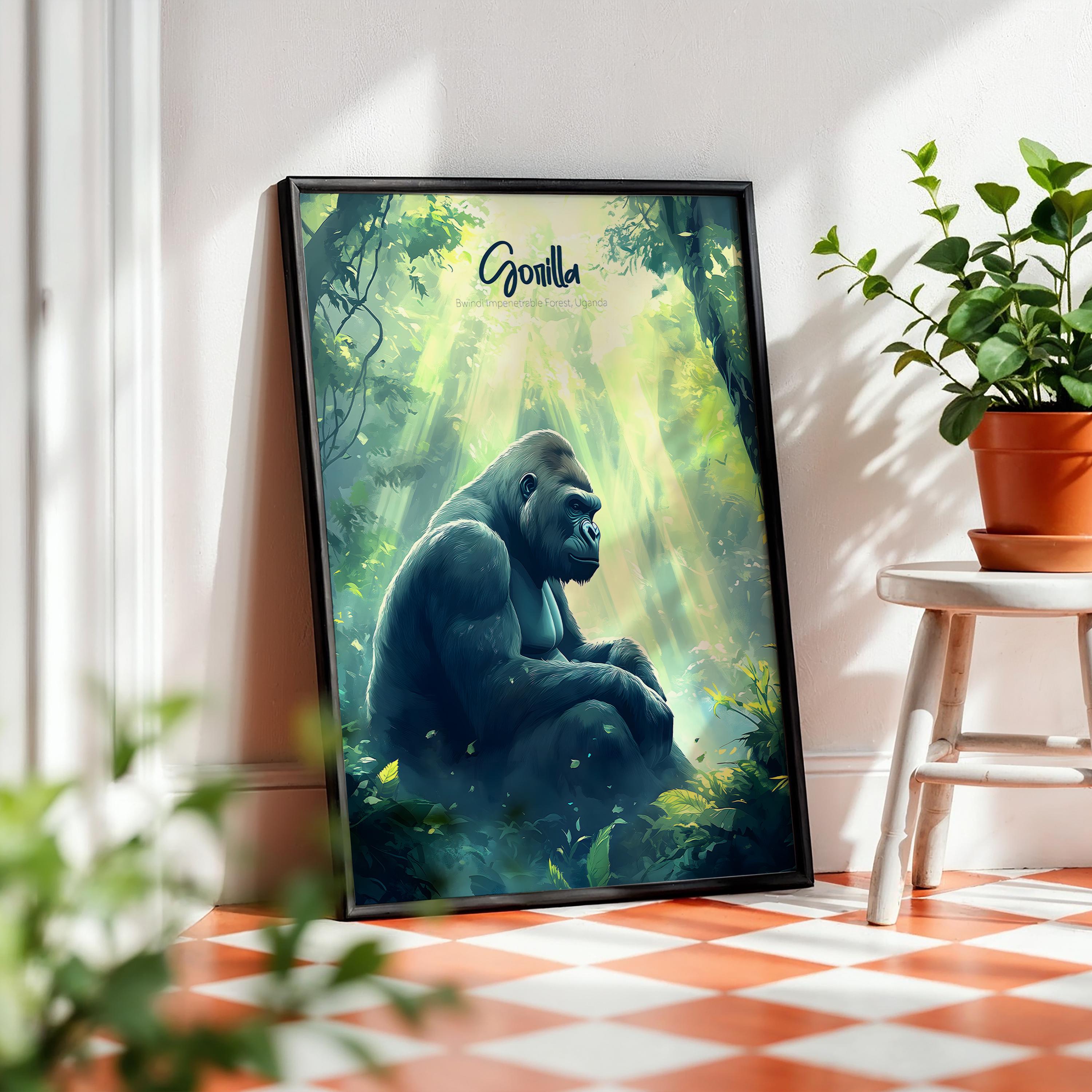 Gorilla Art Print: Modern Wildlife Poster, Jungle Home Decor