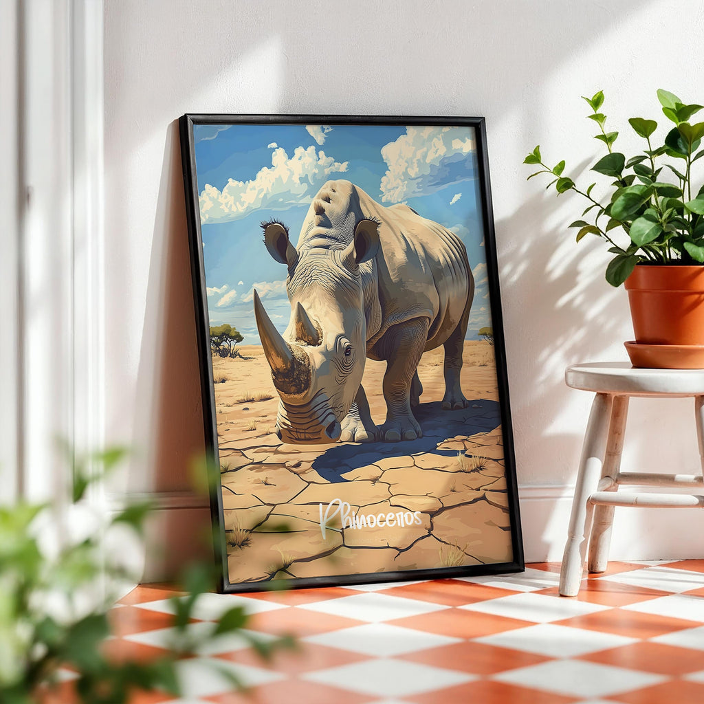 Rhinoceros Print: African Wildlife Illustration, Nature-Inspired Wall Art
