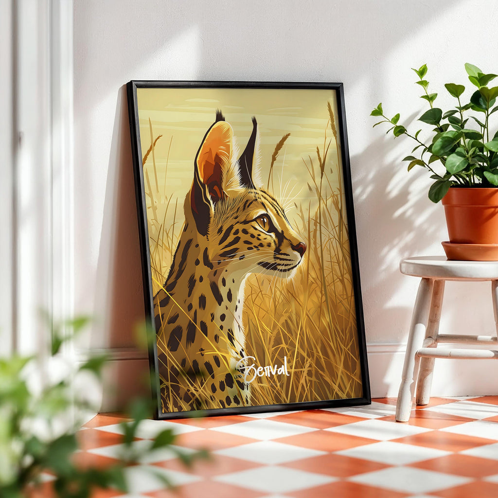 Serval Cat Art Print: Exotic African Wildlife Illustration