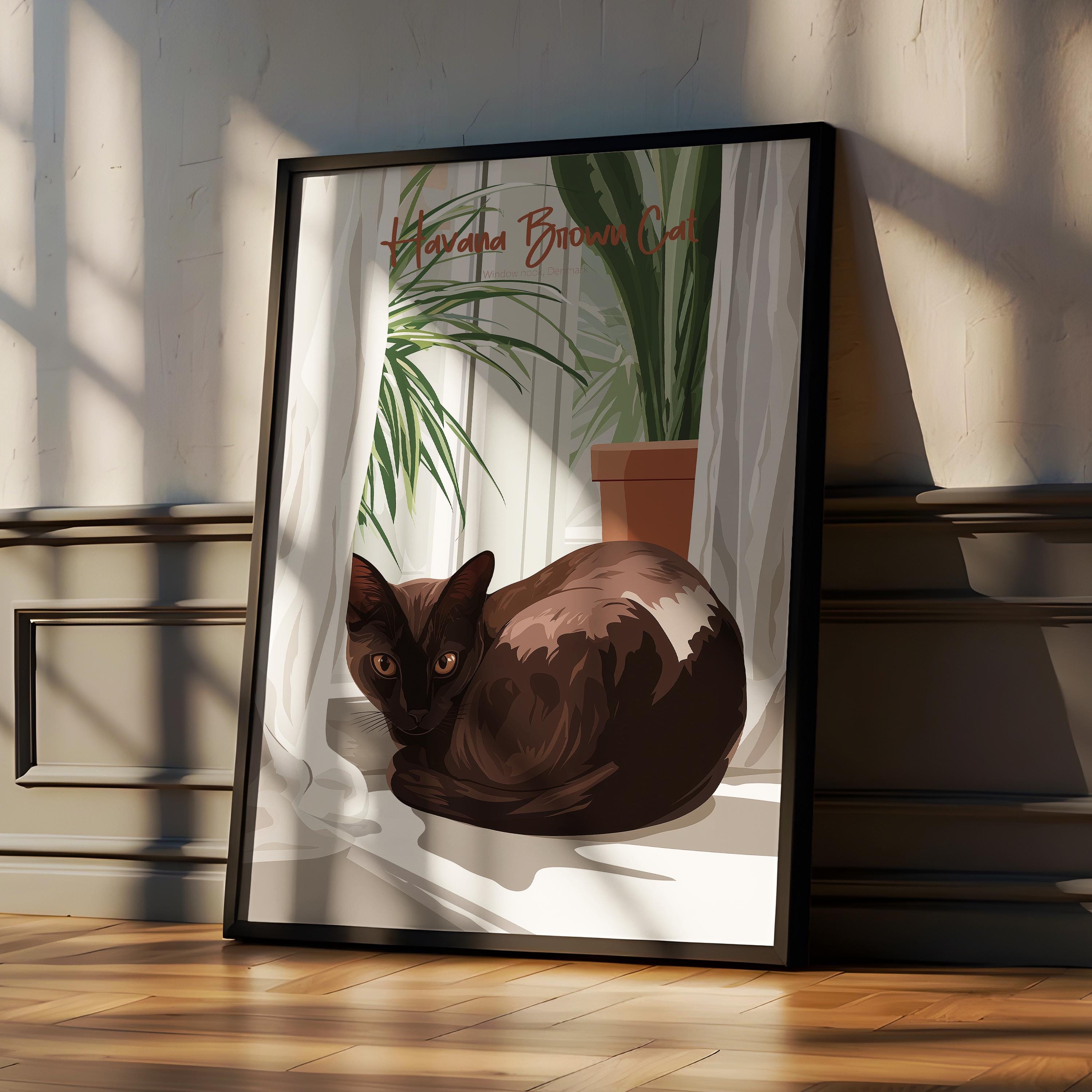 Havana Brown Cat Art Print: Elegant Chocolate Cat Lover Gift