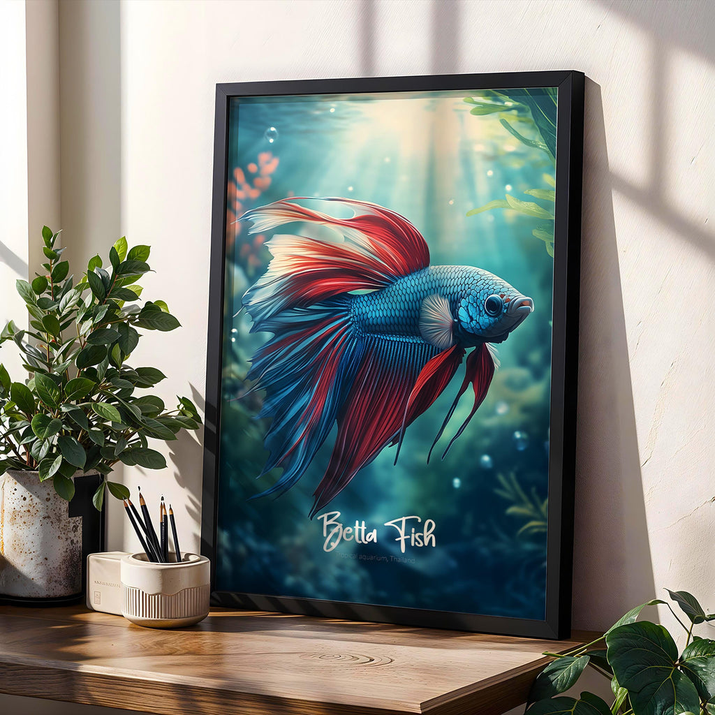 Betta Fish Framed Poster: Vibrant Tropical Aquarium Art