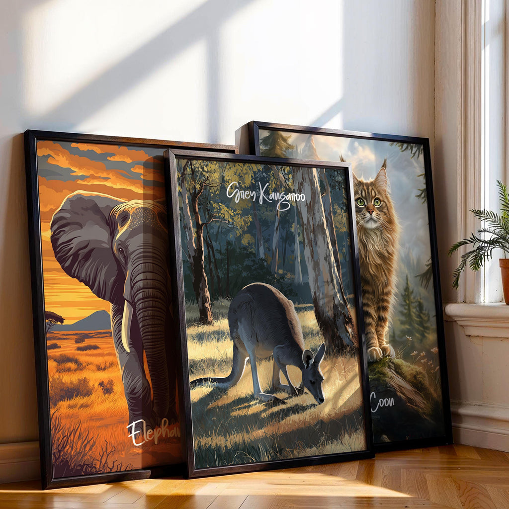 Grey Kangaroo Framed Poster: Australian Animal Nursery Decor