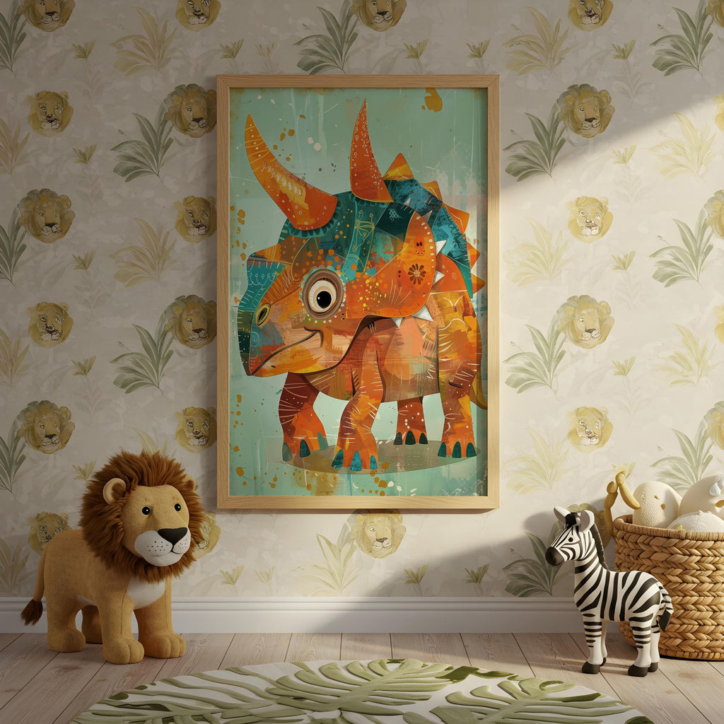 Triceratops Illustration Wall Art – Nursery Dino Print