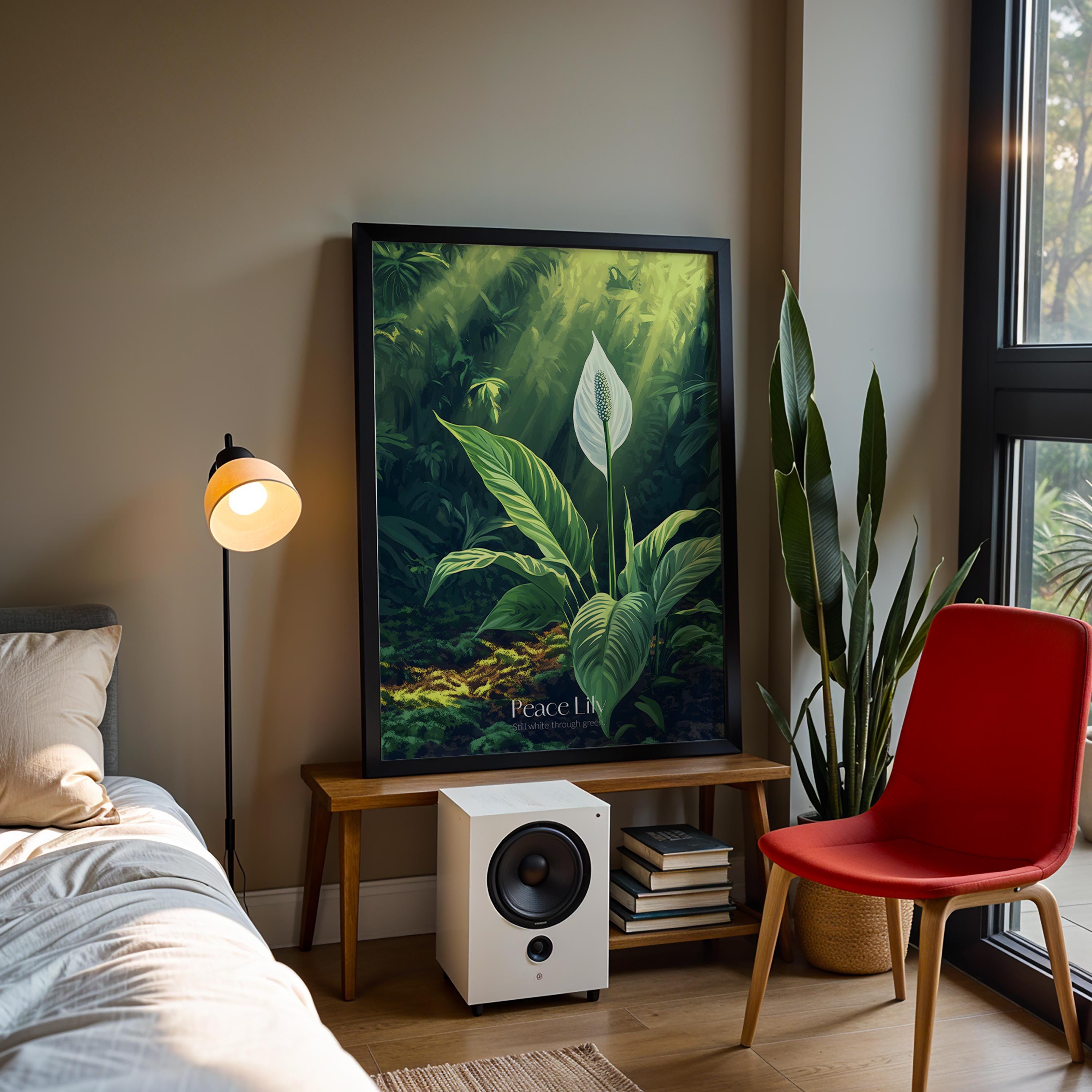 Peace Lily Botanical Print: Minimalist Plant Greenery Wall Art