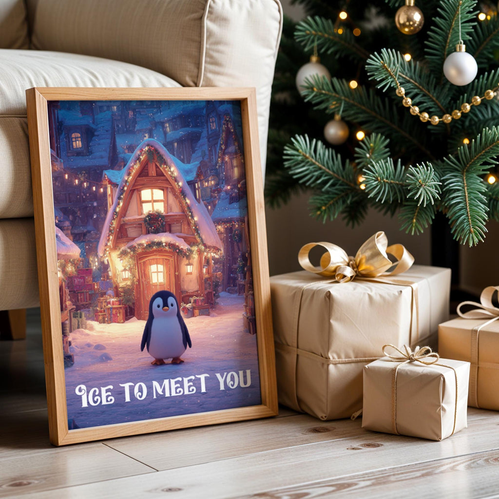 Cute Penguin Christmas Poster – Winter Wonderland Wall Art for Kids Room or Nursery