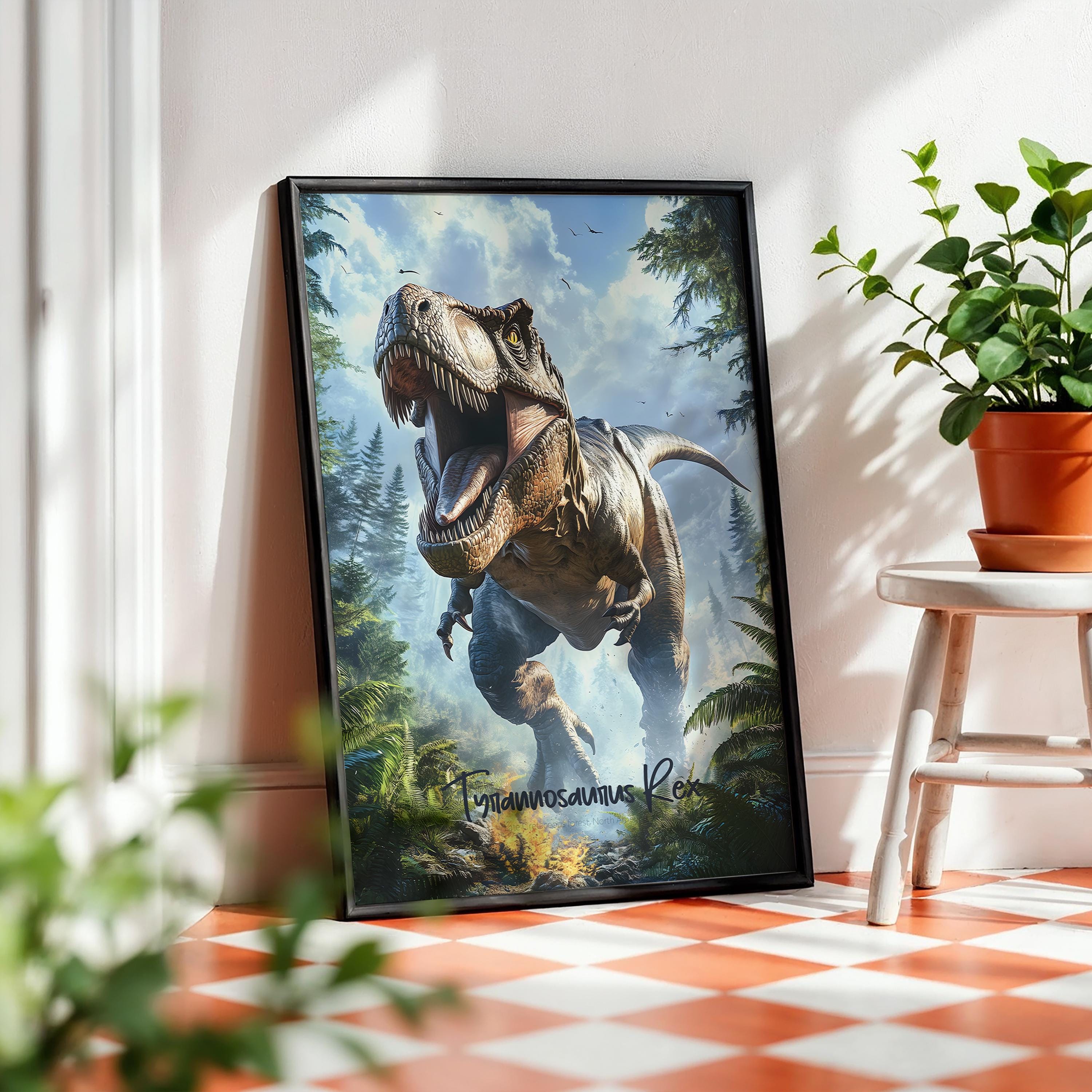 Tyrannosaurus Rex Framed Poster: Jurassic Kids Room Wall Art