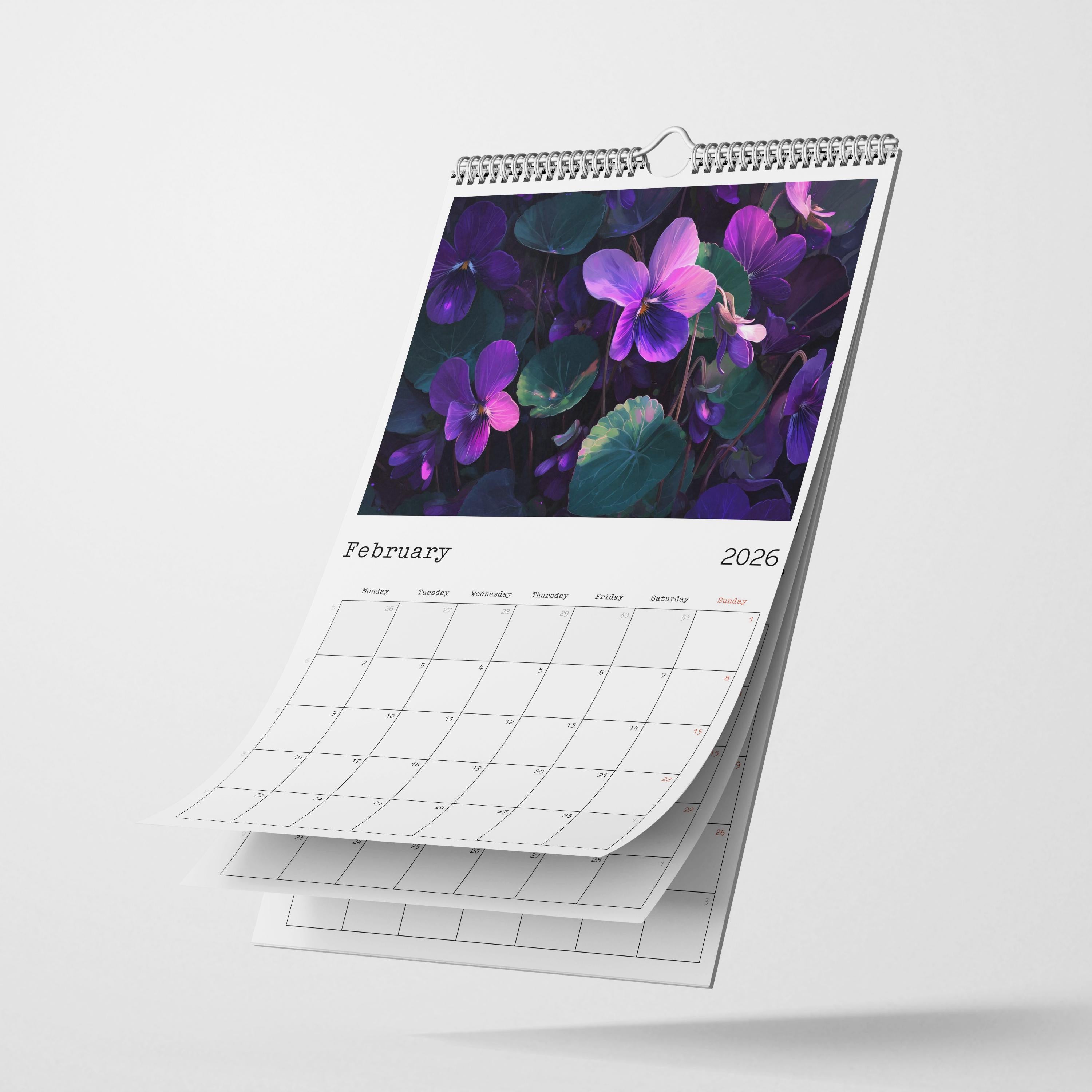 2026 Floral Wall Calendar A3: Botanical Art Print, Nature Home Decor