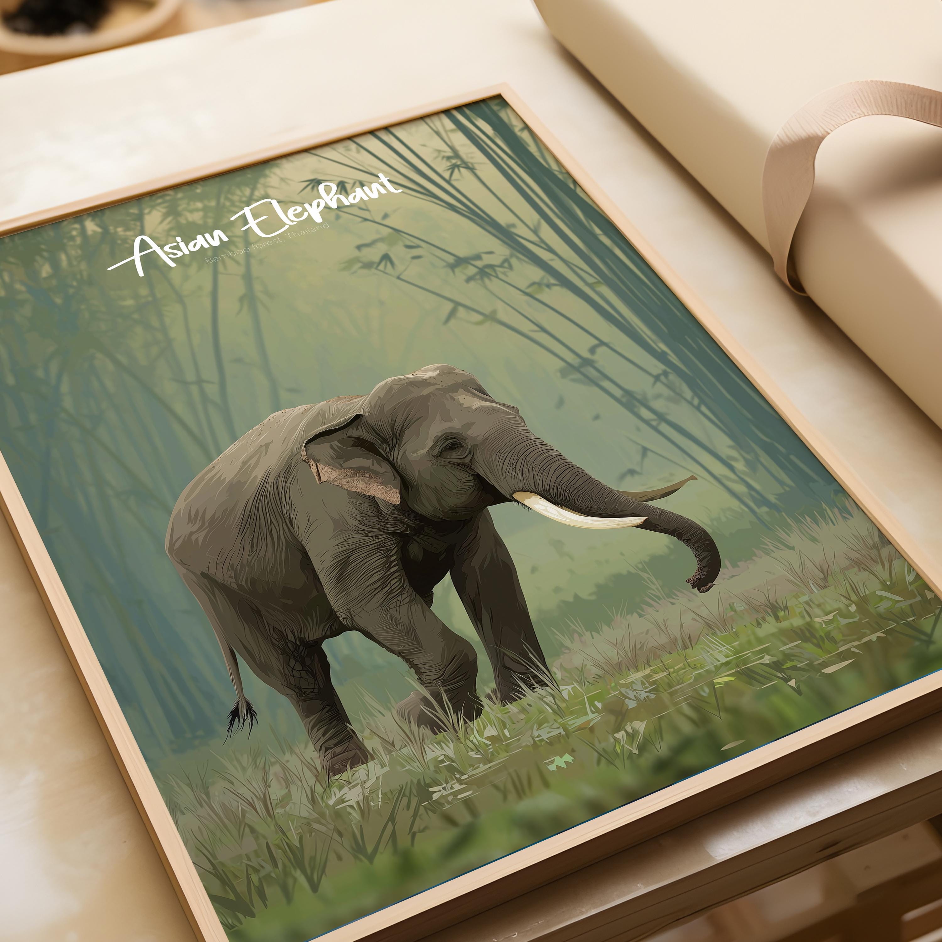 Asian Elephant Framed Wall Art: Gentle Giant Nursery Decor