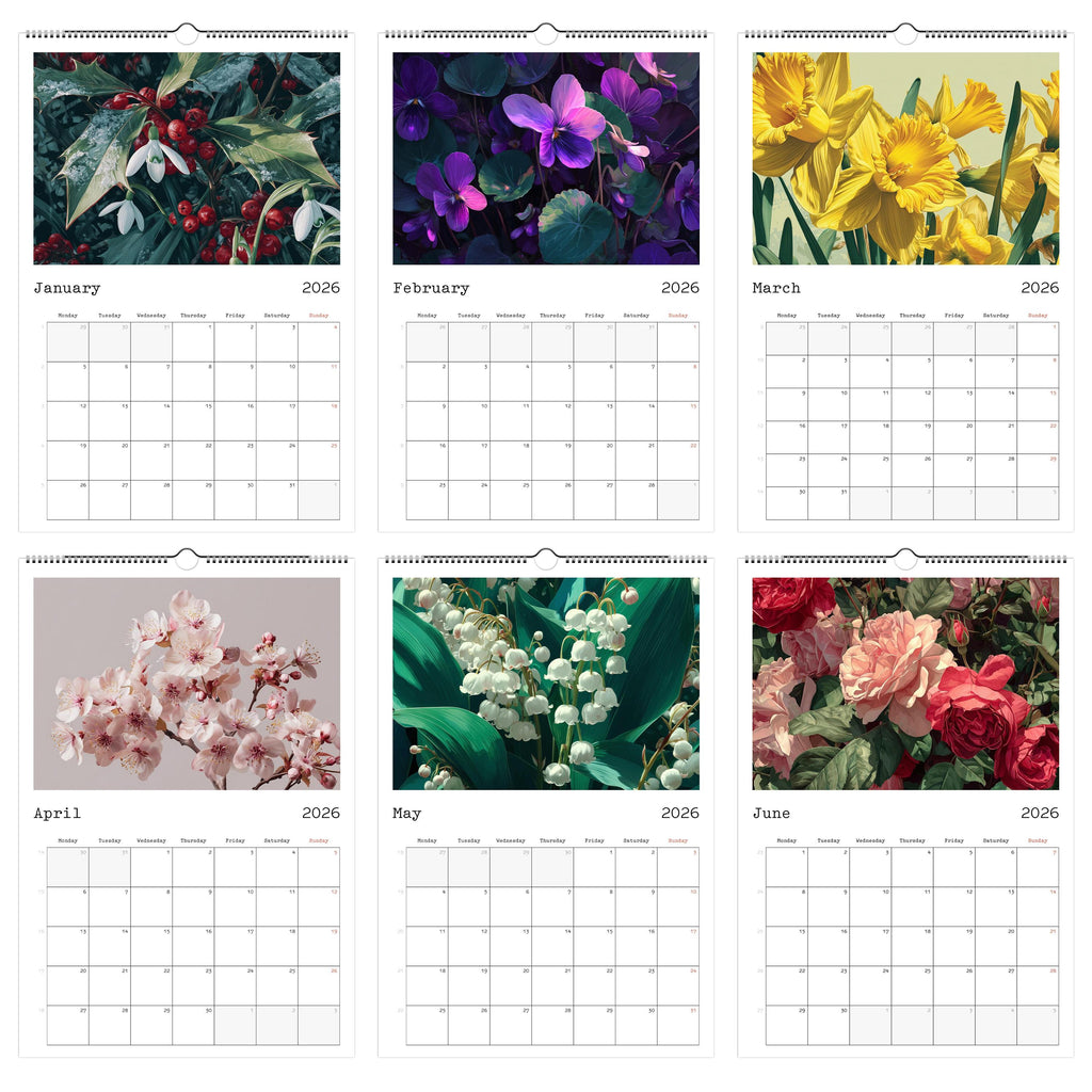 2026 Floral Wall Calendar A3: Botanical Art Print, Nature Home Decor