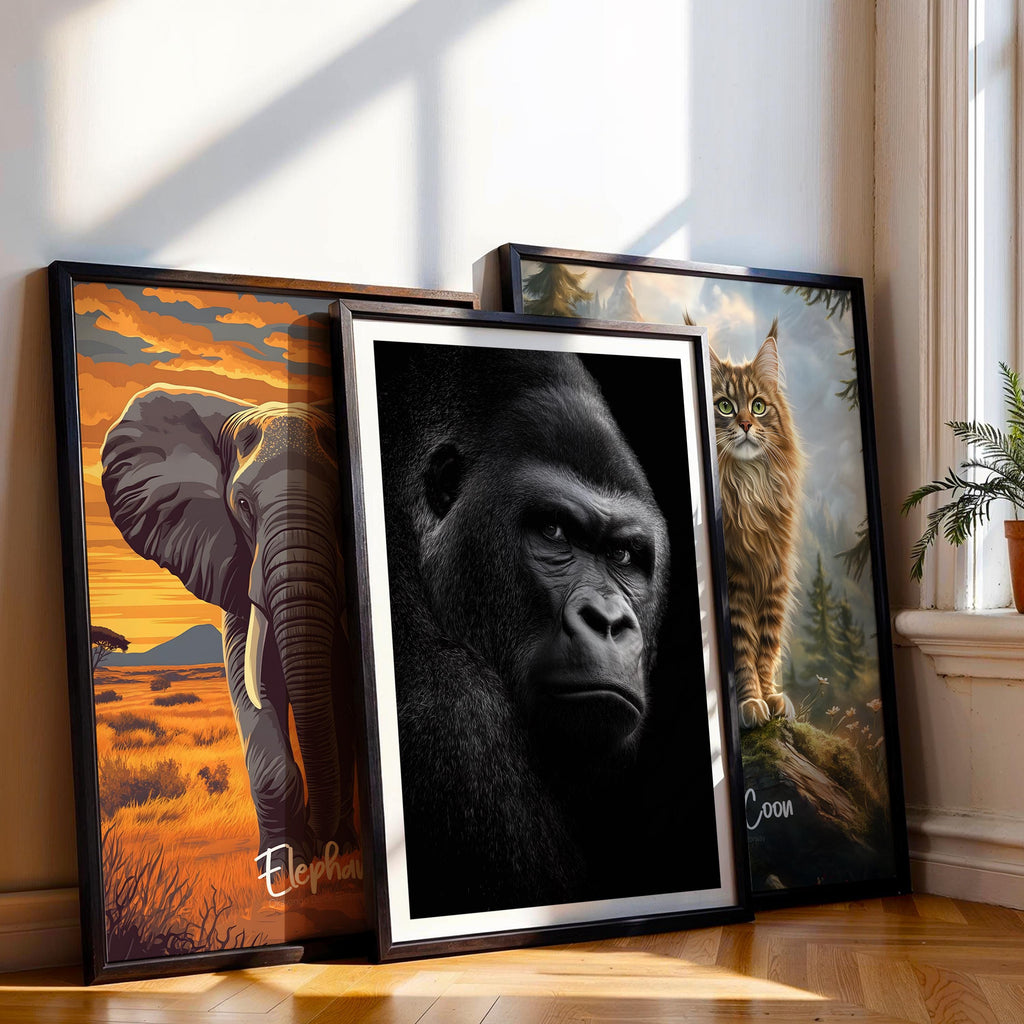 Monochrome Gorilla Print: Powerful Wildlife Wall Art