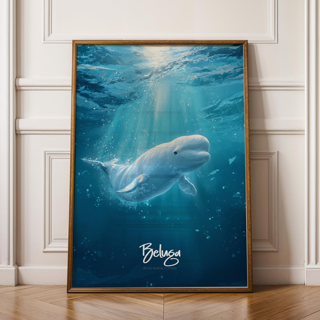 Beluga Whale Framed Poster: Calming Ocean Nursery Wall Art