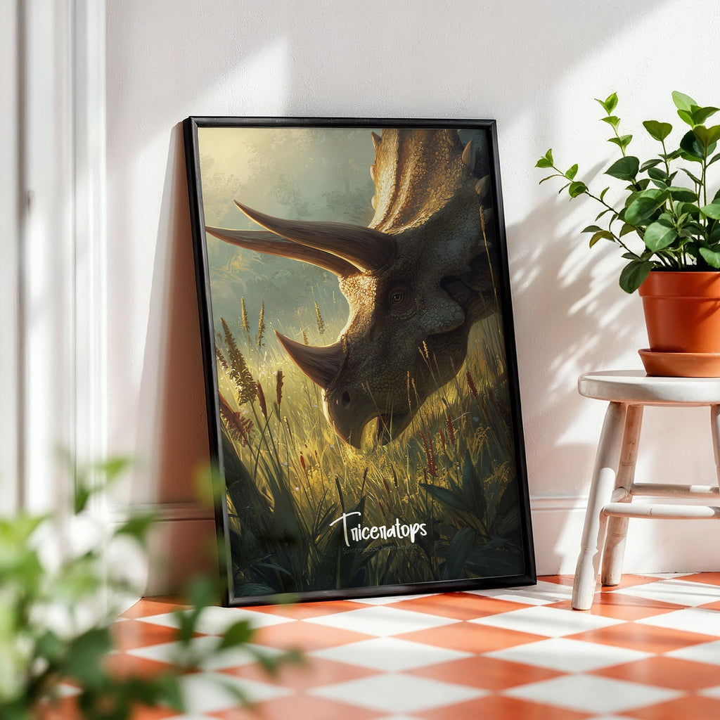 Framed Triceratops Poster: Jurassic Nursery Wall Art