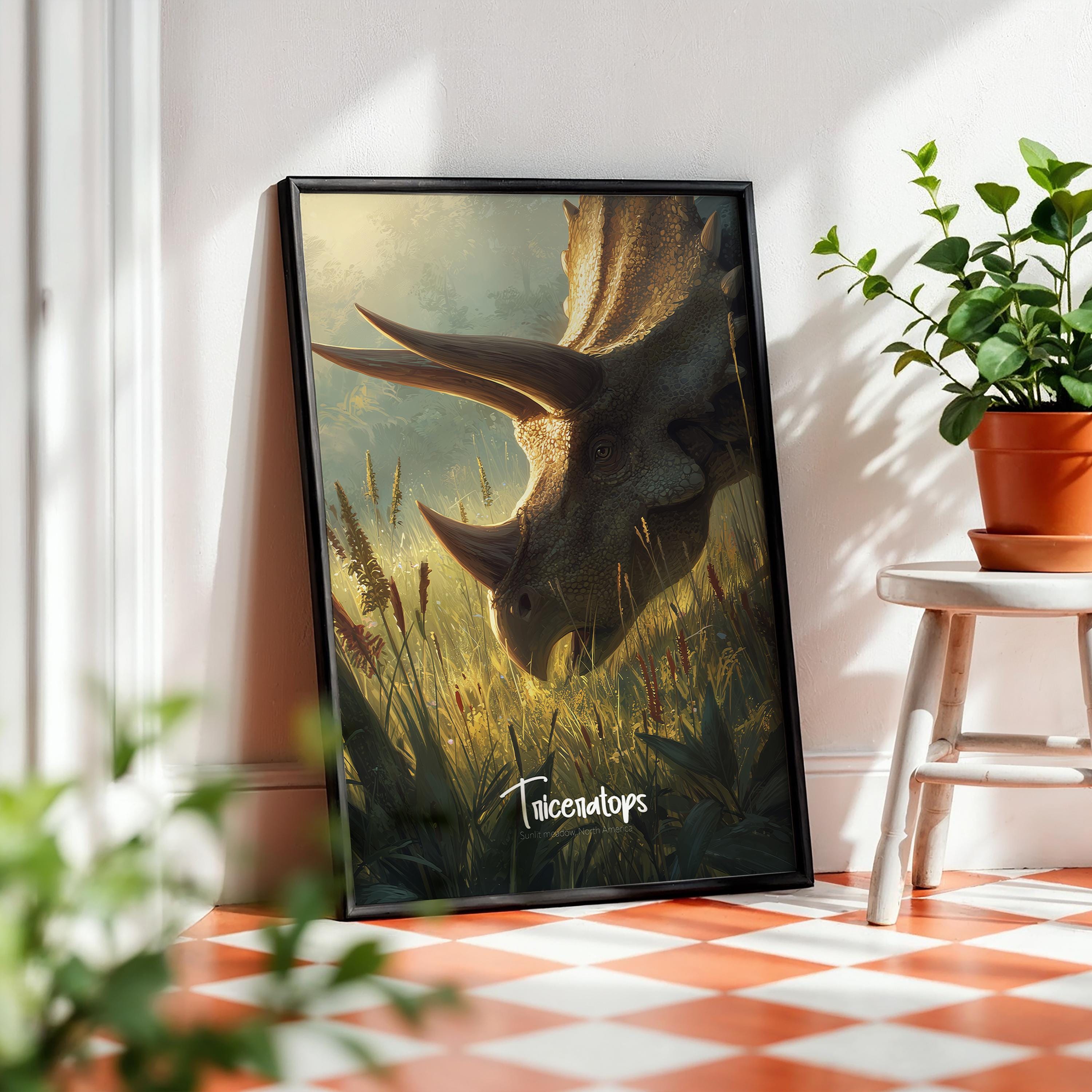 Framed Triceratops Poster: Jurassic Nursery Wall Art