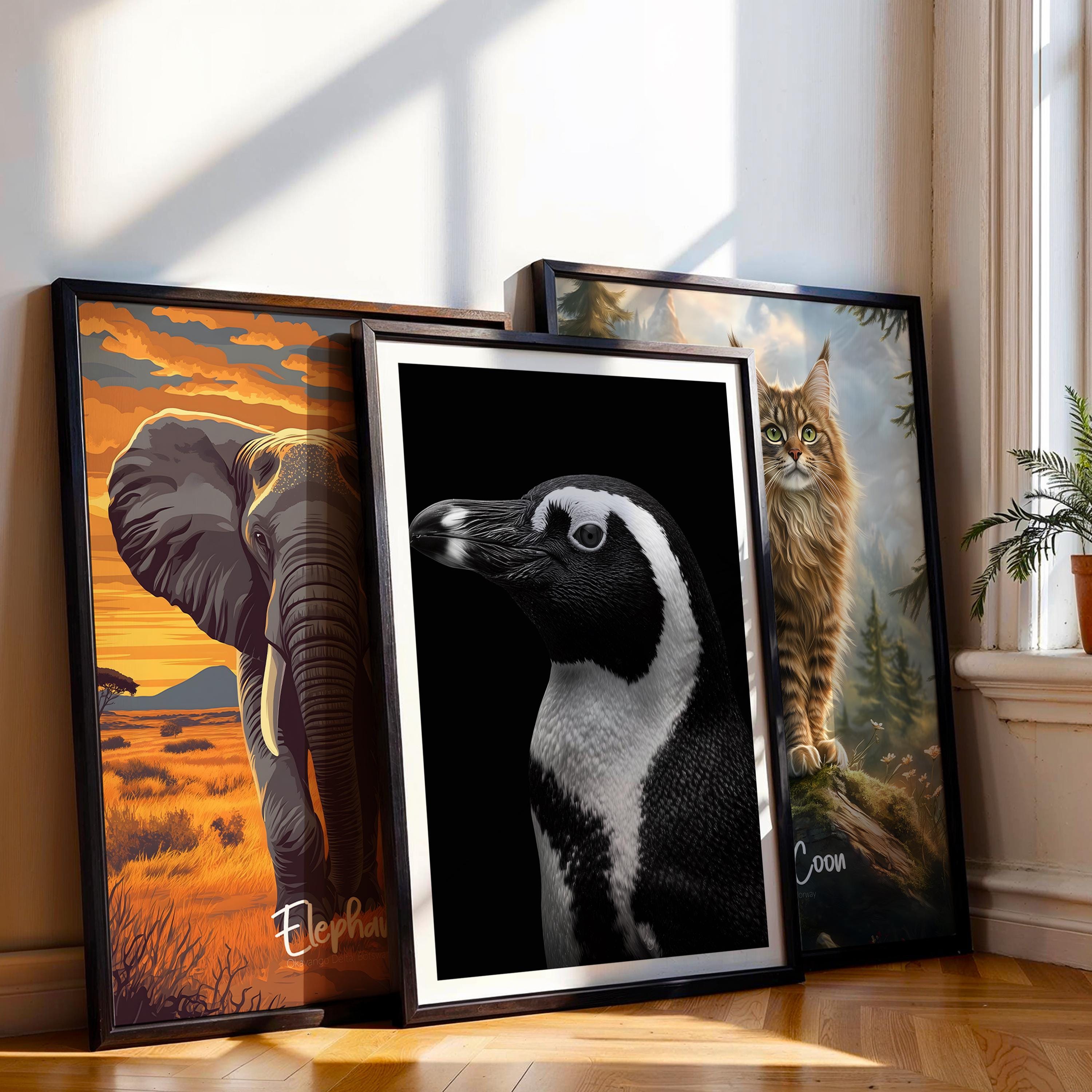 Monochrome Penguin Print: Arctic Wildlife Poster, Minimalist Bird Decor